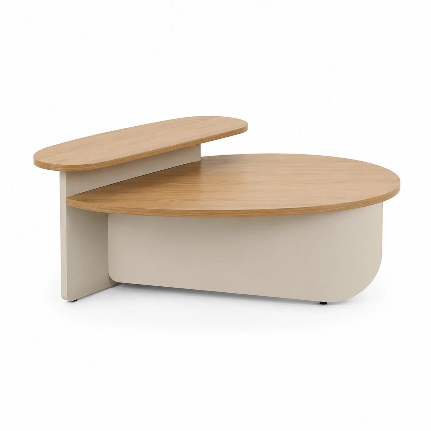 Ovaler Couchtisch MDF Holzfurnier Metall Beige