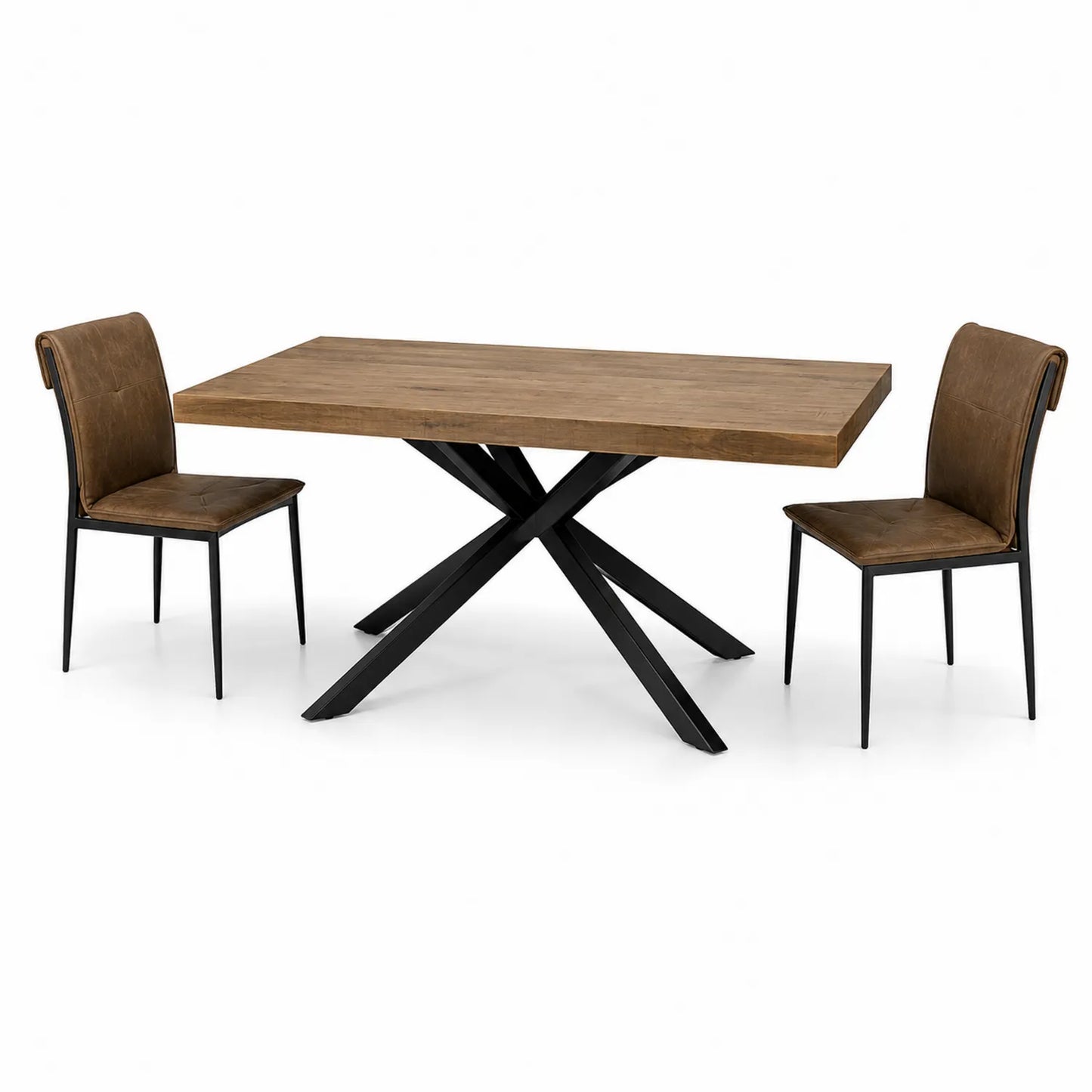 Esszimmertisch Set aus Holz mit Metallgestell und 2 Stühlen