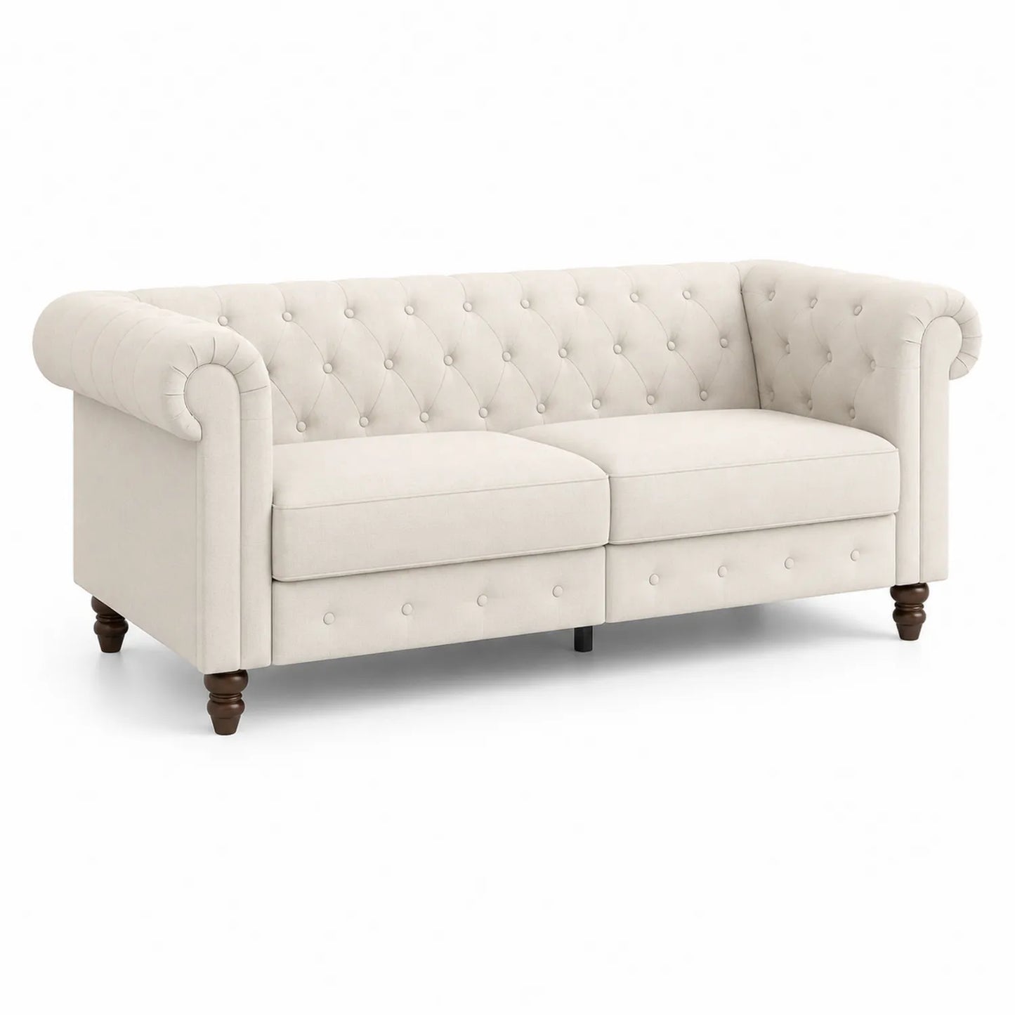 Chesterfield 3-Sitzer Sofa, Creme, Massivholzfüße