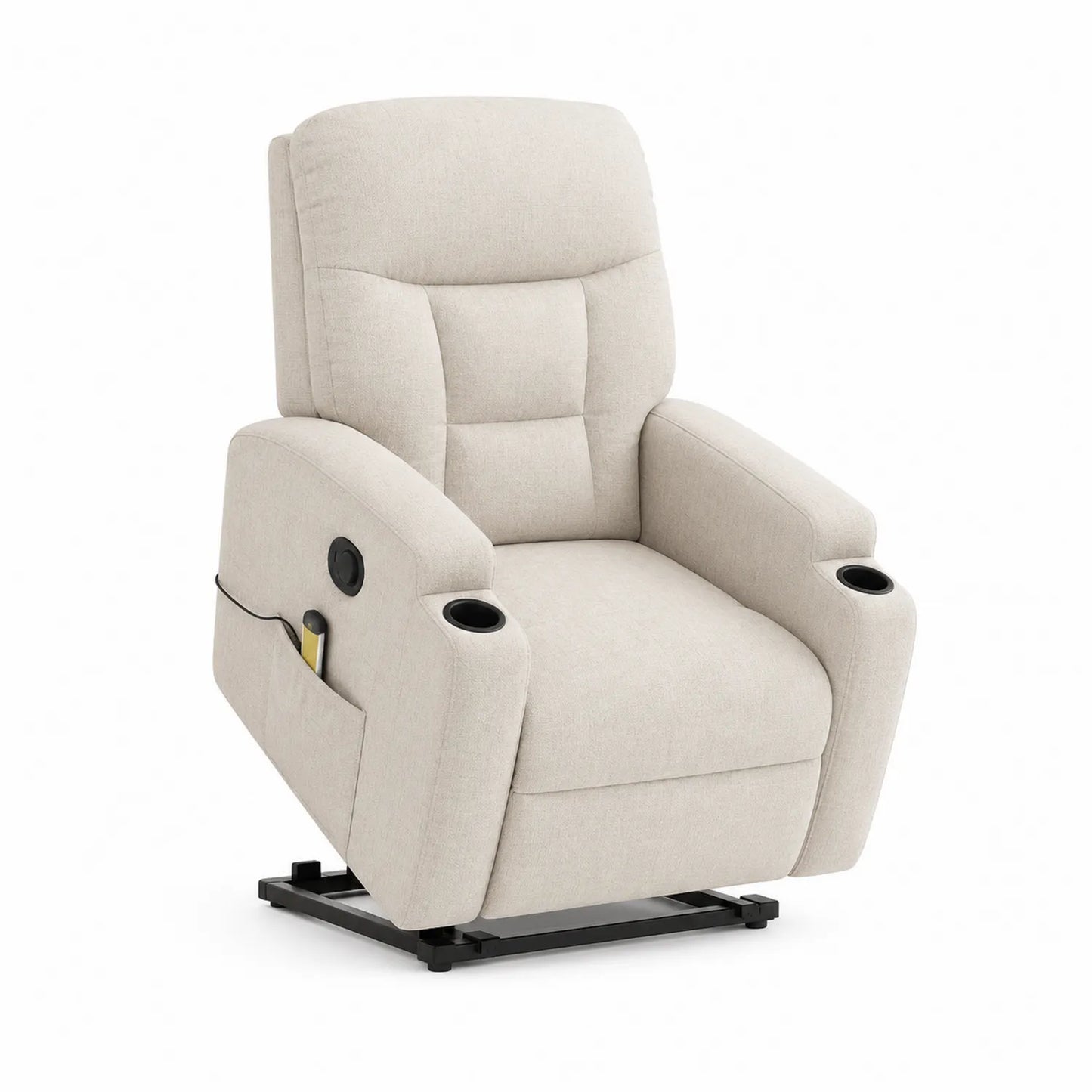 Elektrischer Relaxsessel aus Leinenstoff mit Getränkehalter und Hebefunktion, Beige