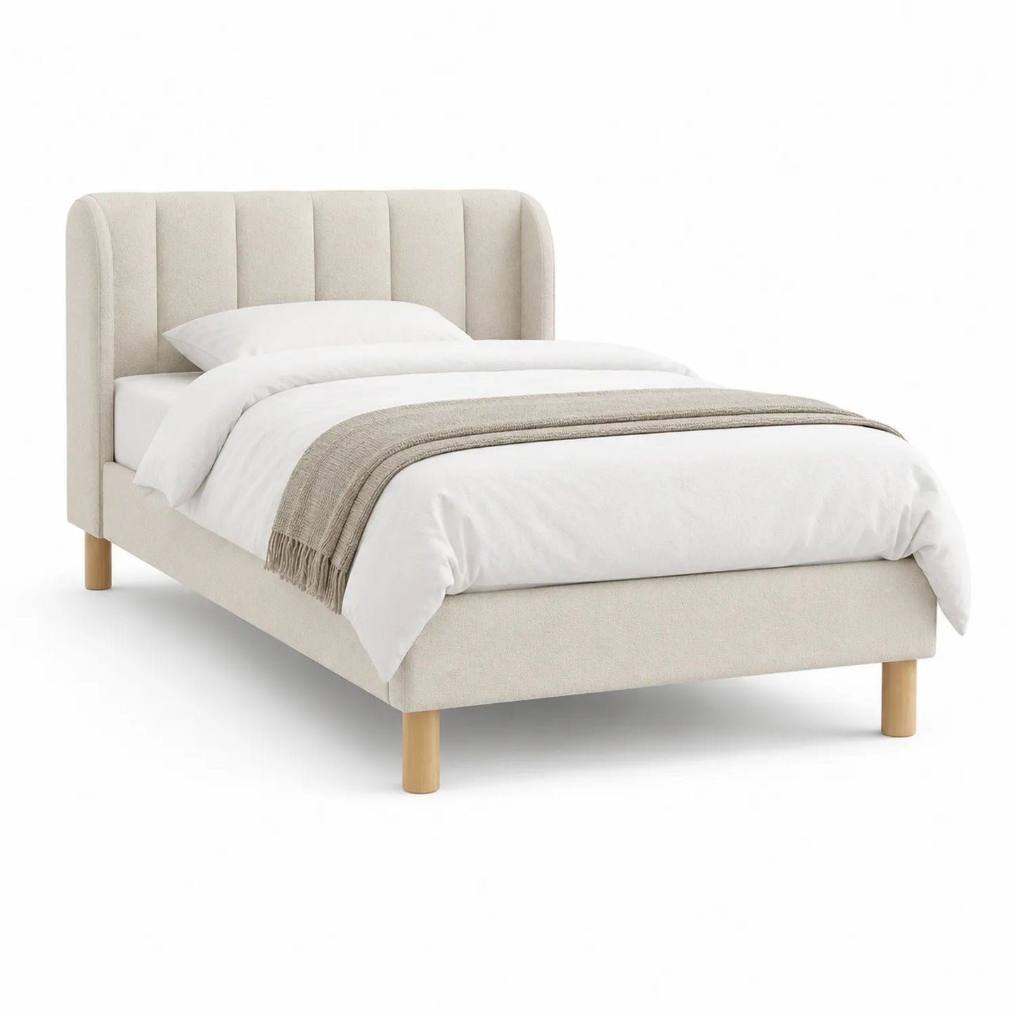 Polsterbett 90x200cm Leinen Beige mit Holzfüßen