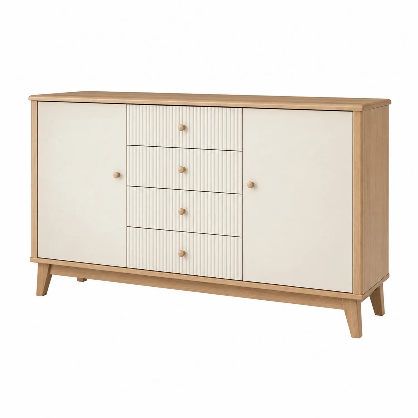 Sideboard mit Schubladen aus Holz und MDF, 120x40x75 cm, Weiß/Natur