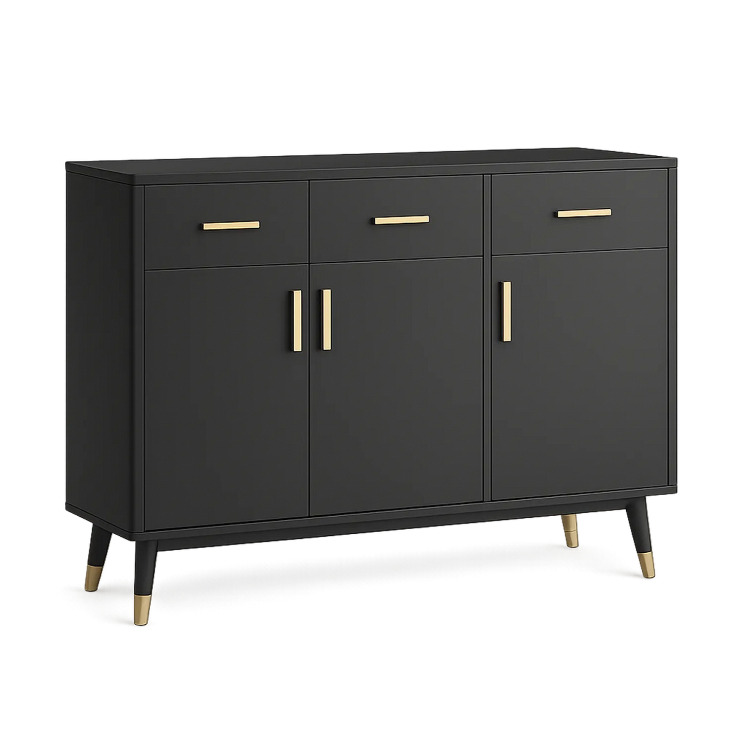 Schwarzes Sideboard mit 2 Türen und 3 Schubladen, MDF, 120 x 40 x 80 cm
