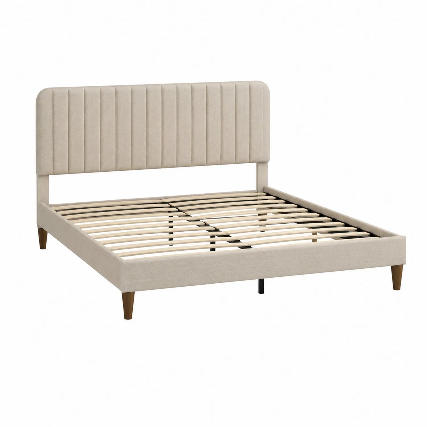 Holzbett mit Polyesterbezug und Lattenrost Beige 200x160 cm