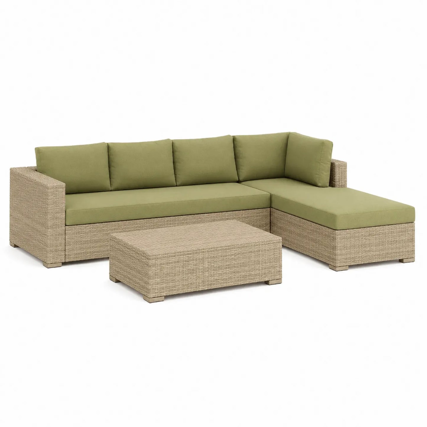 Polyrattan Gartensofa-Set mit grünen Kissen