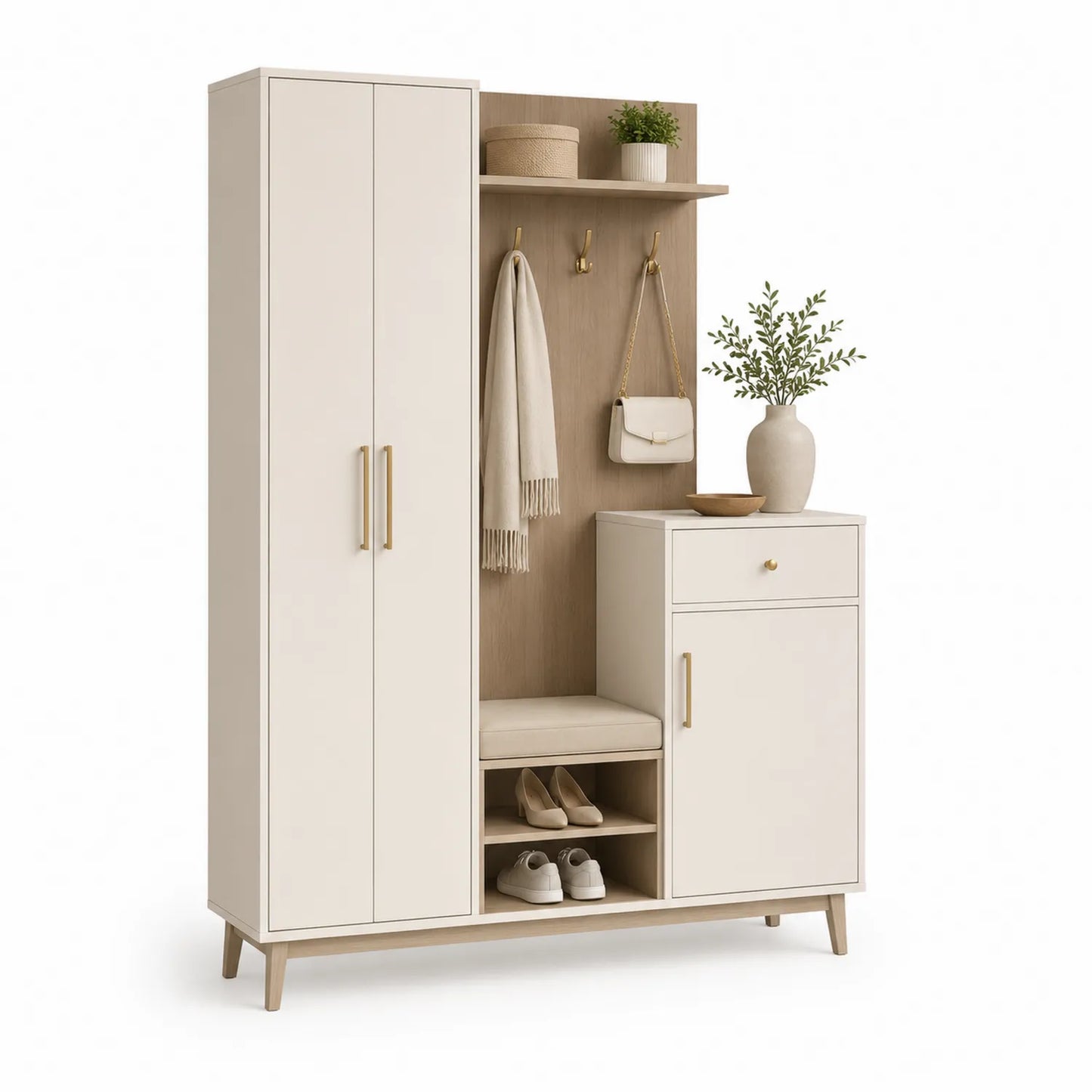 Garderoben-Set aus MDF mit Kleiderhaken und Schuhfächern 180cm