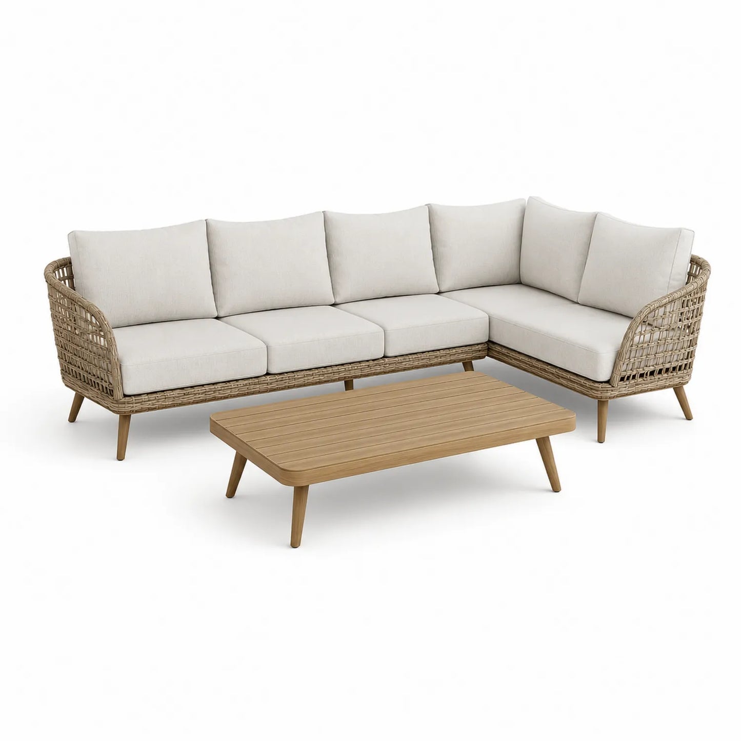 Outdoor Sofagarnitur mit Aluminiumrahmen und Polyethylen-Rattangeflecht, Beige