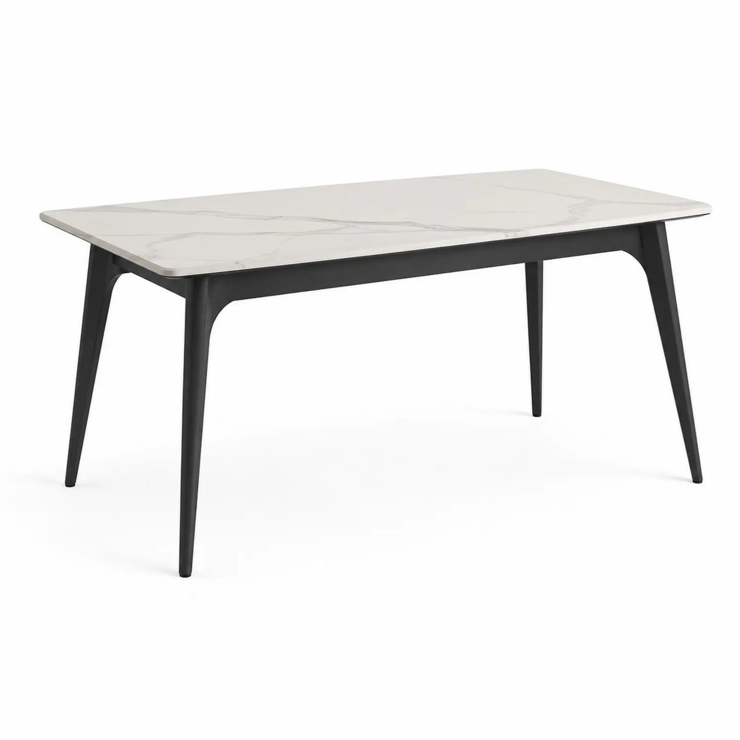 Esstisch rechteckig 180x90 cm Keramik Weiß Marmoroptik Schwarz Metall
