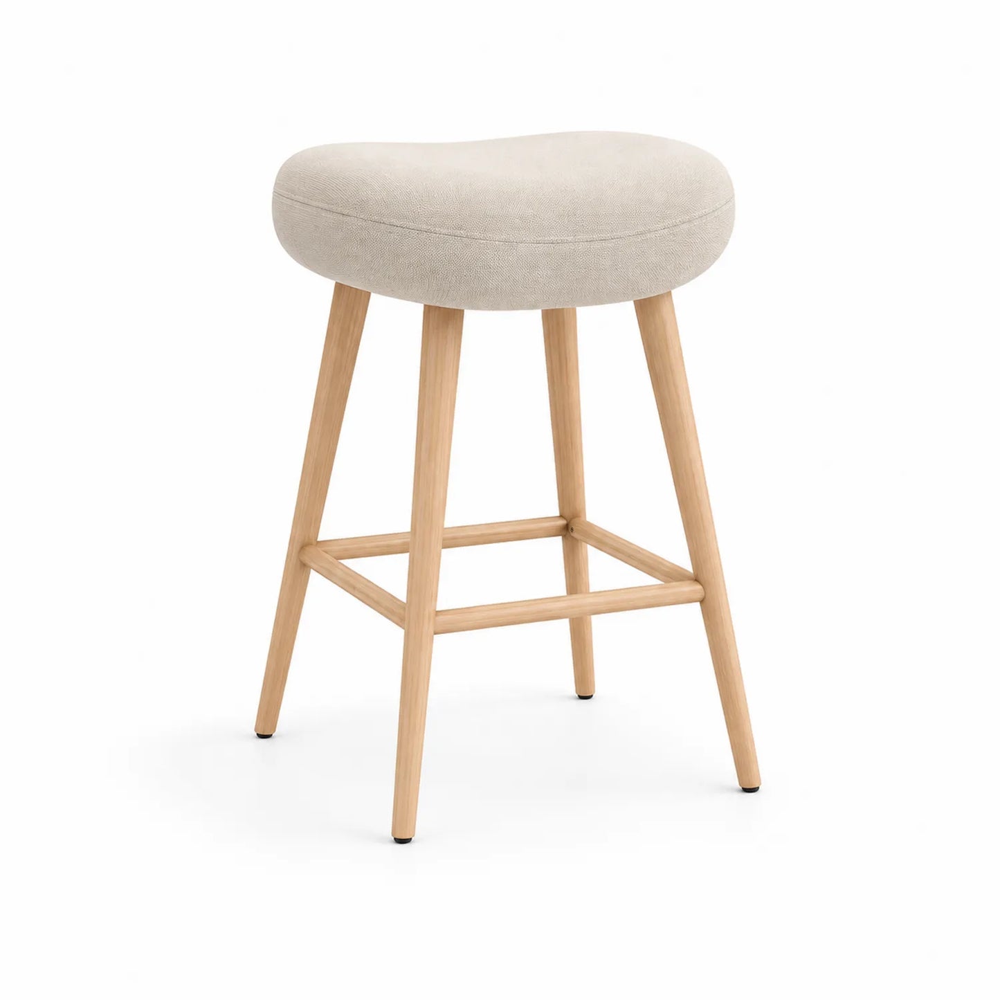 Hocker aus Baumwollstoff Beige mit Eichenholz 45 cm