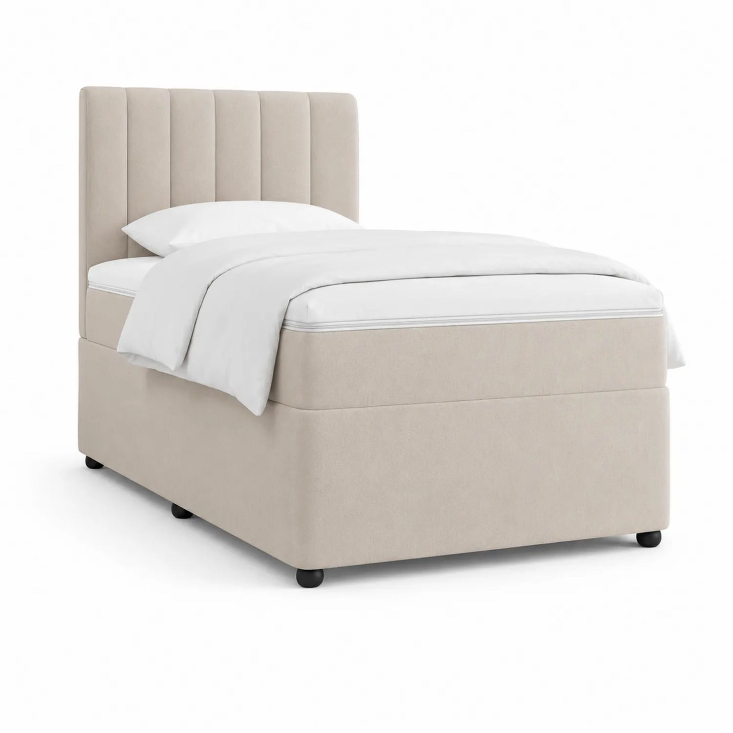 Einzelbett mit Polsterkopfteil 90x200 cm Beige