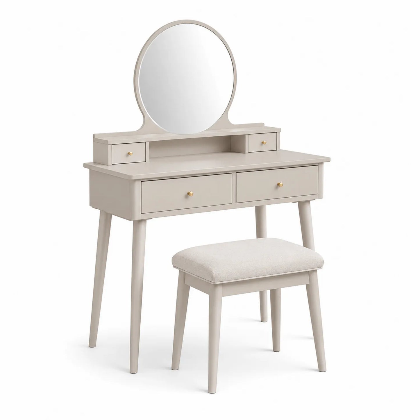 Schminktisch Set aus Holz mit Hocker und Spiegel, Beige