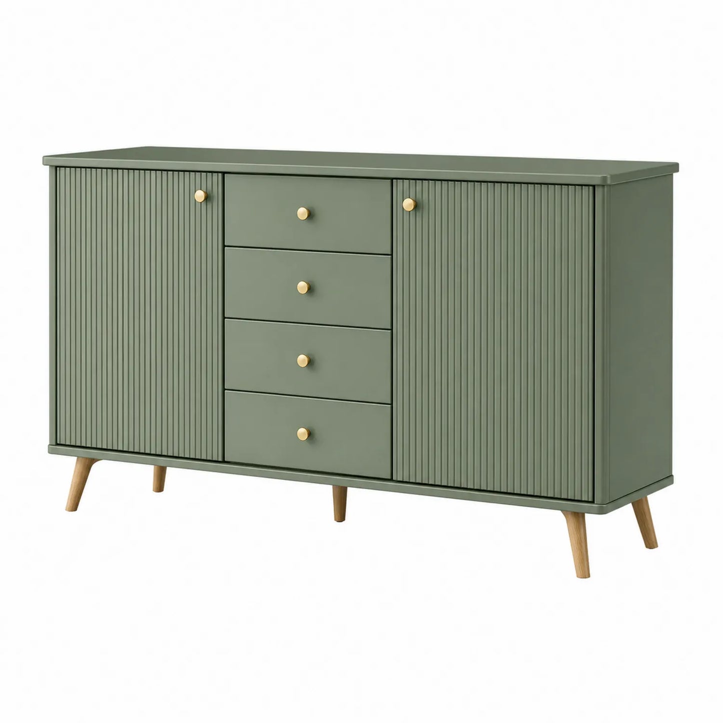 Holz Sideboard mit 2 Türen und 4 Schubladen Grün