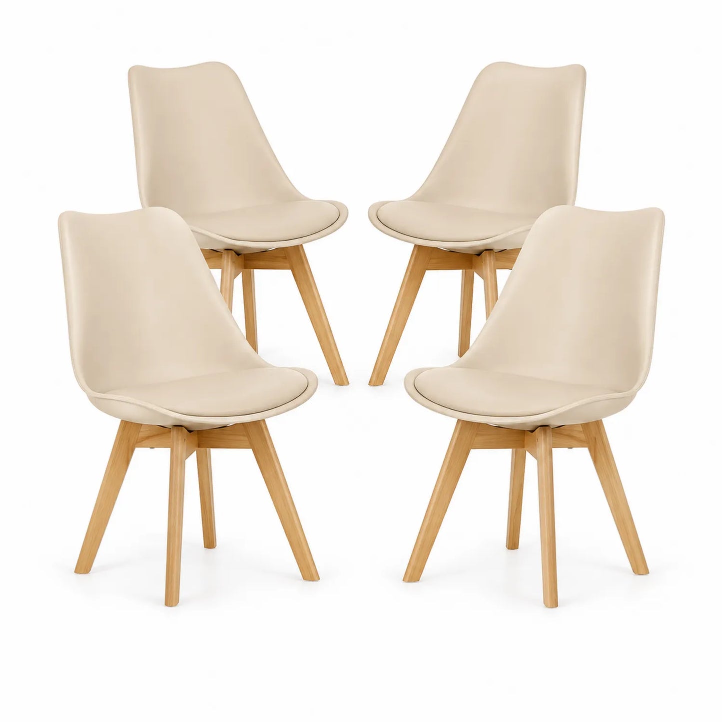 Esszimmerstühle Set aus Holz und Kunstleder Beige 4er Set
