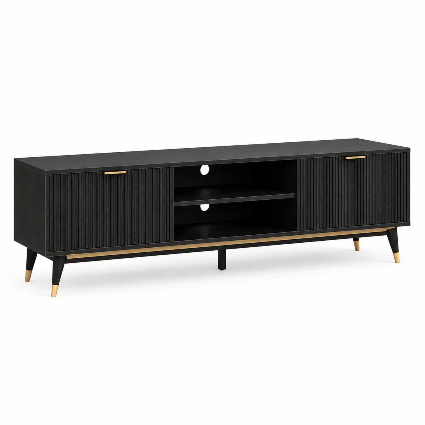 TV-Schrank aus Holz mit Metallakzenten, 180x40x50 cm, Schwarz
