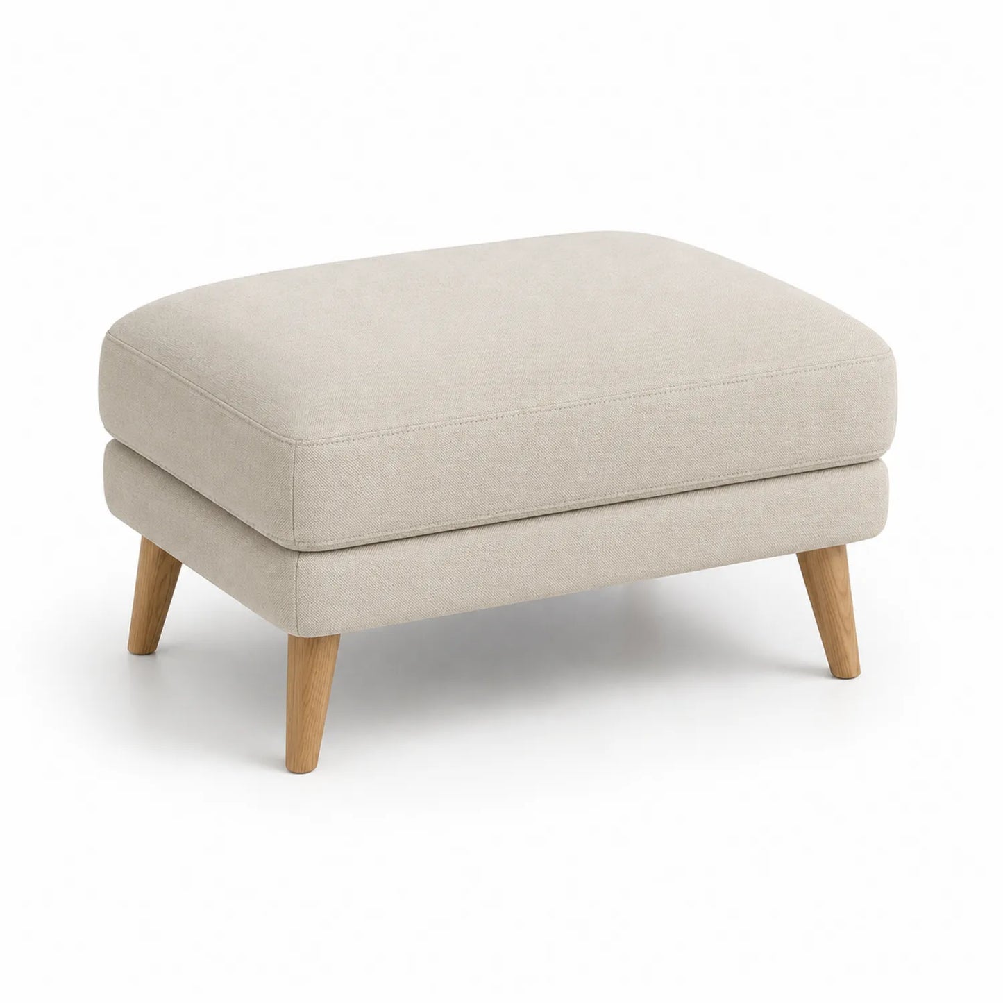 Polsterhocker Leinen Beige mit Massivholzbeinen