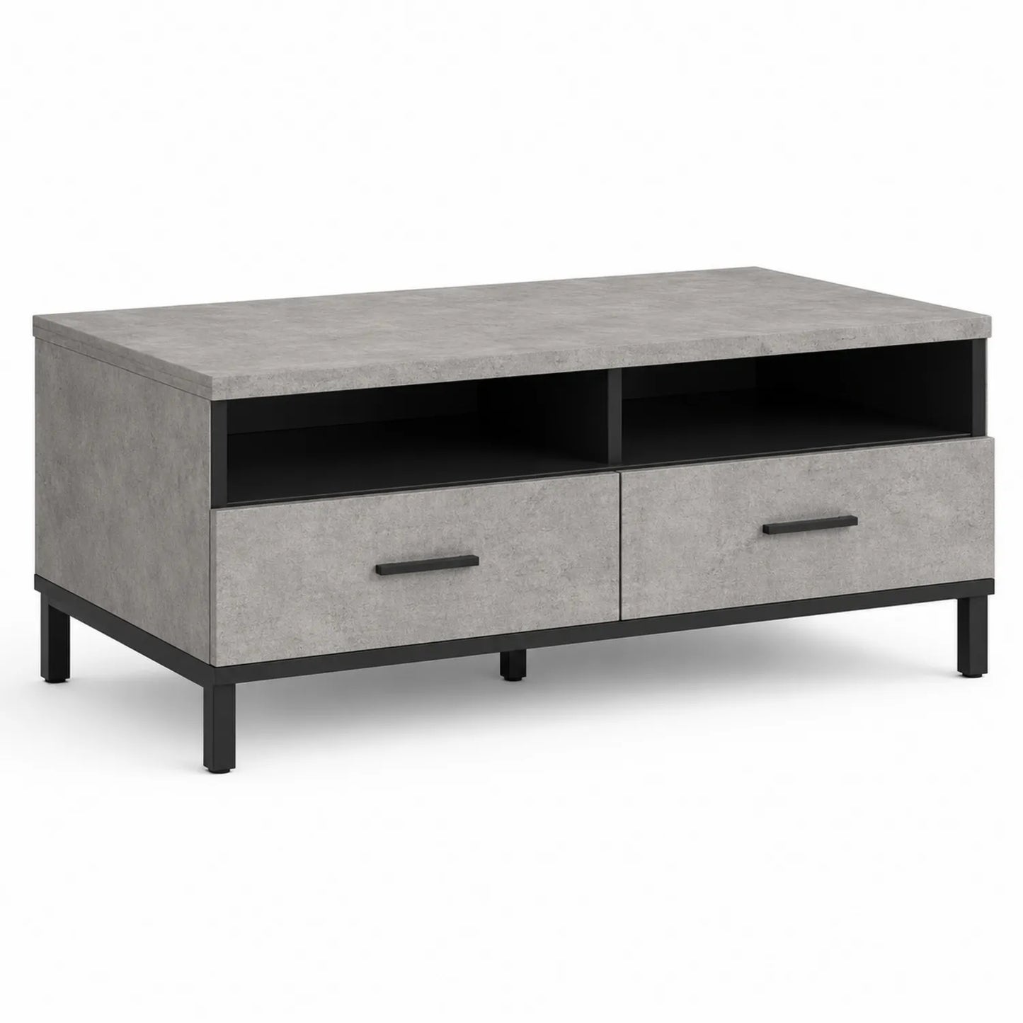 Rechteckiger Couchtisch aus Holzwerkstoff und Metall mit Beton-Optik, 100 x 50 x 45 cm