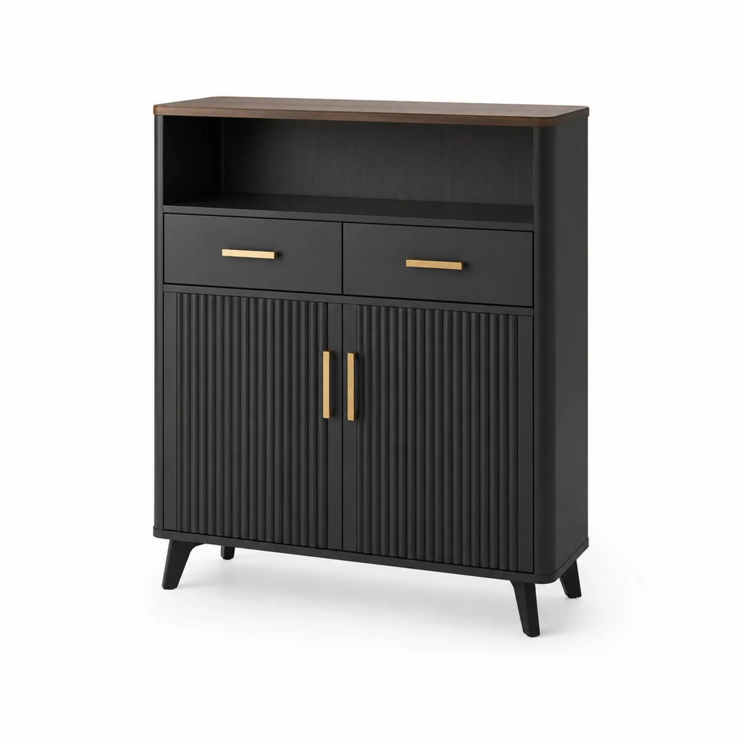 Schwarzes Sideboard aus Holz und MDF mit Metallgriffen 80x120x35 cm