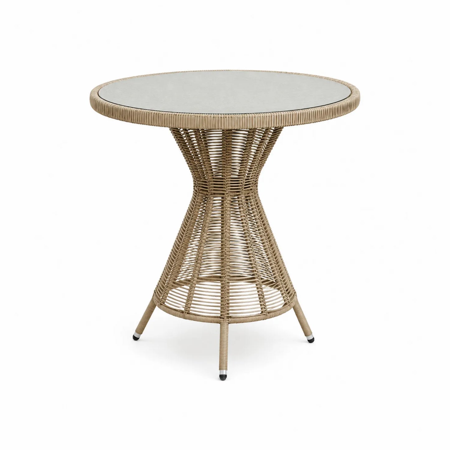 Runder Gartentisch aus Polyrattan mit Sicherheitsglas 75 cm Beige