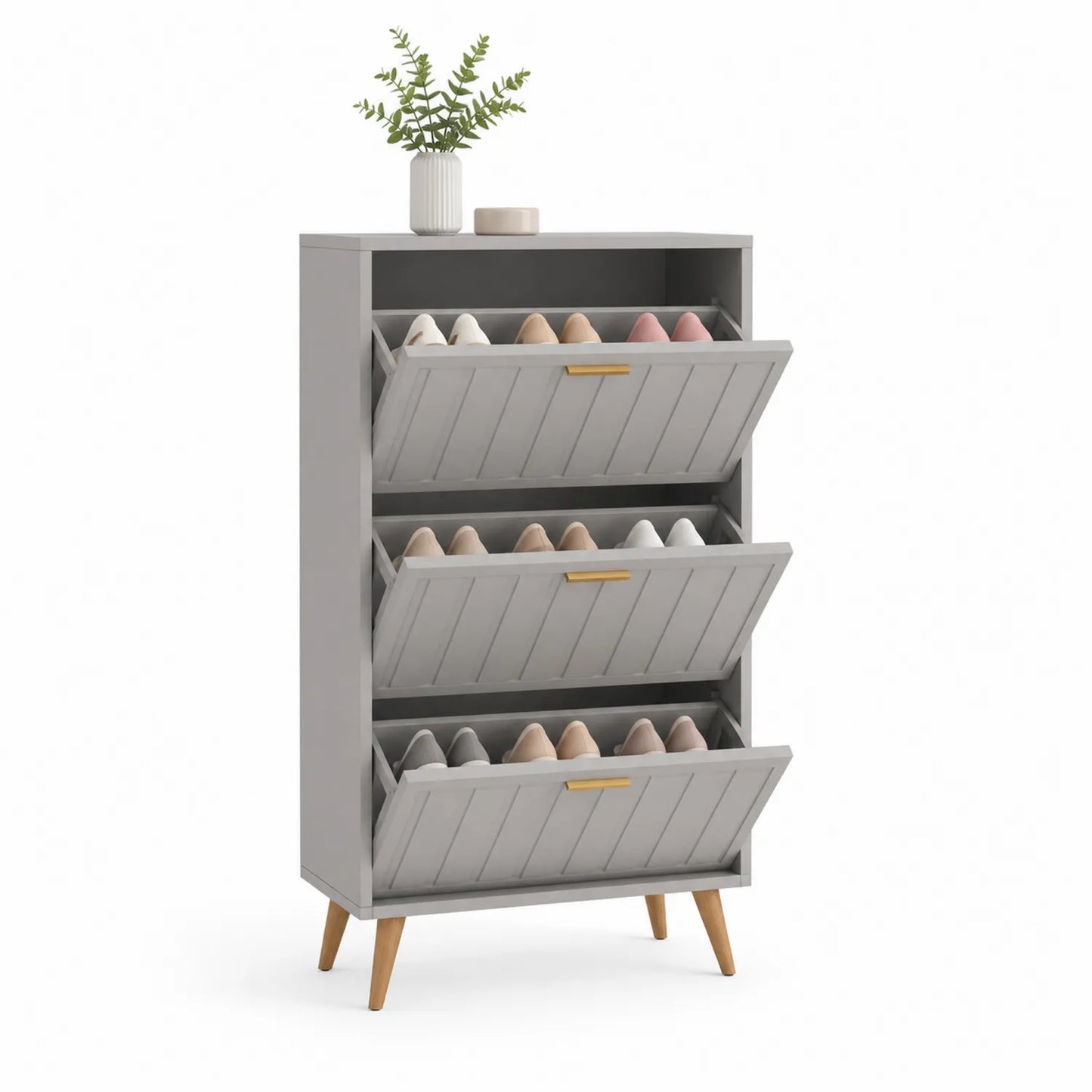 Schuhschrank mit 3 Klappfächern MDF-Holz Grau