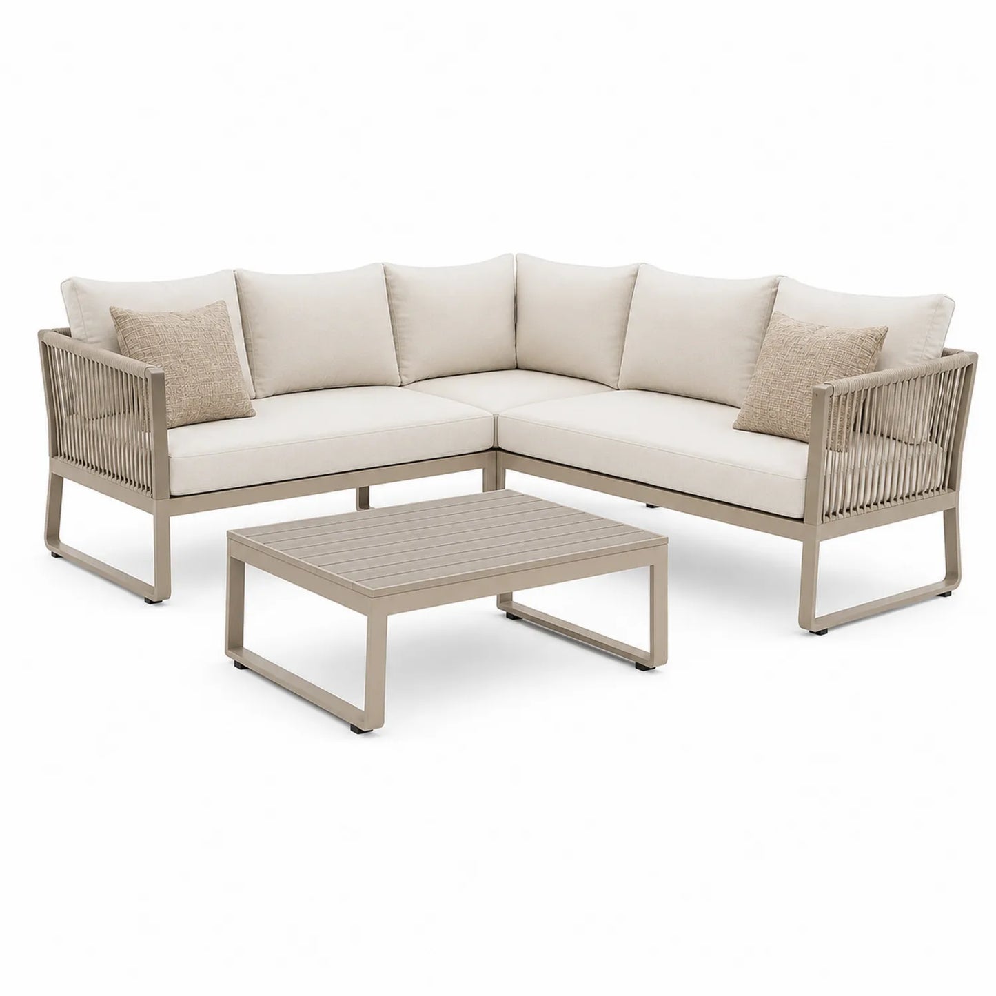 Metall Gartensofa Set mit Tisch Beige 200x200x75 cm