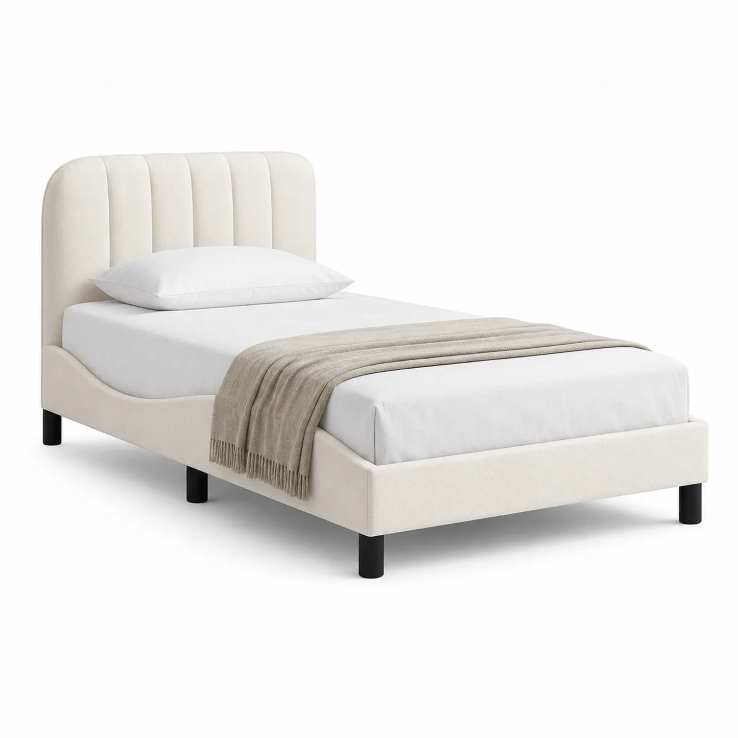 Einzelbett gepolstert Beige Holz 200x90 cm