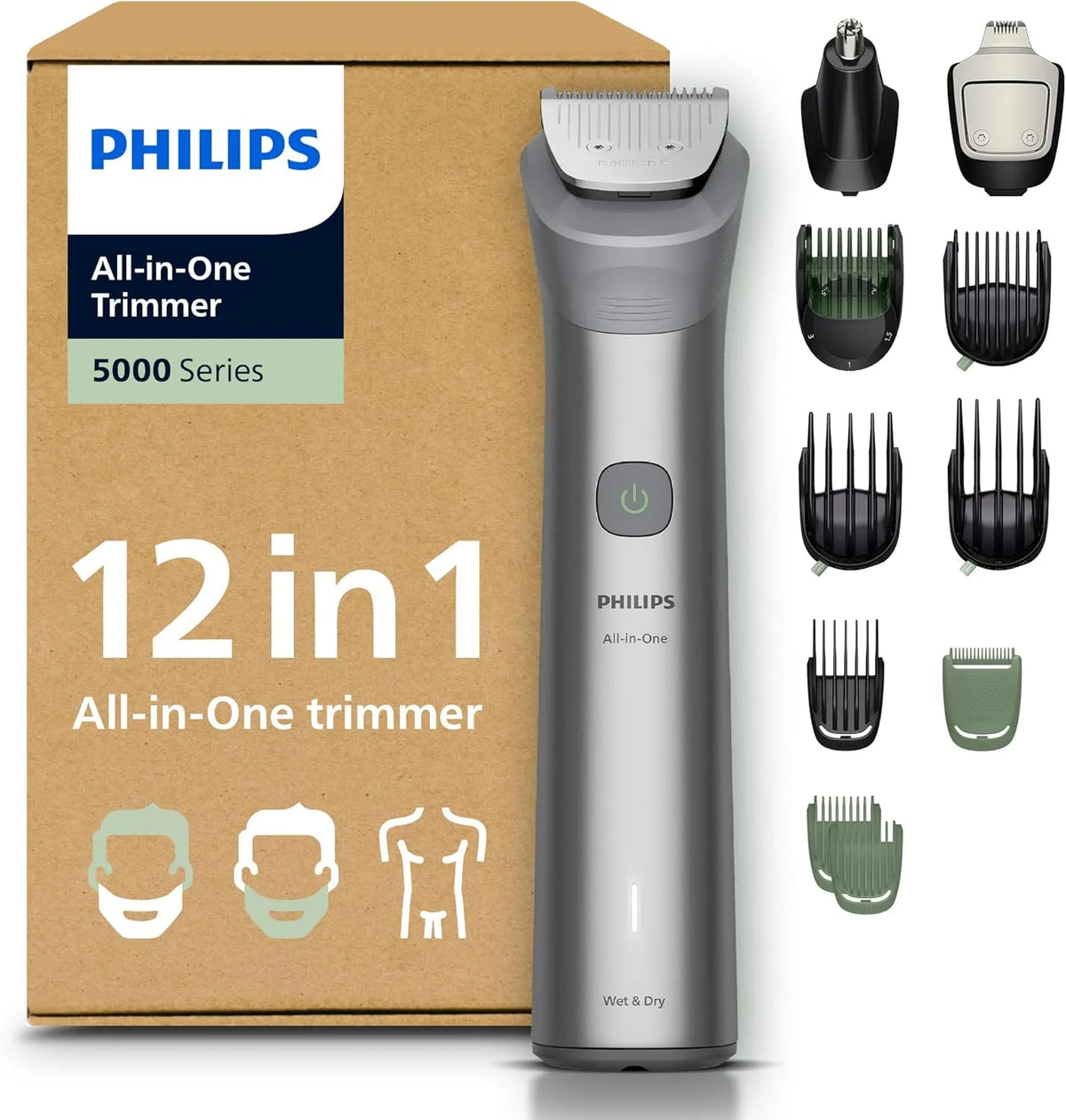 Philips Series 5000 12-teiliger Haarschneider, 20 L, 20 mm, IPS-Panel, für Gesicht