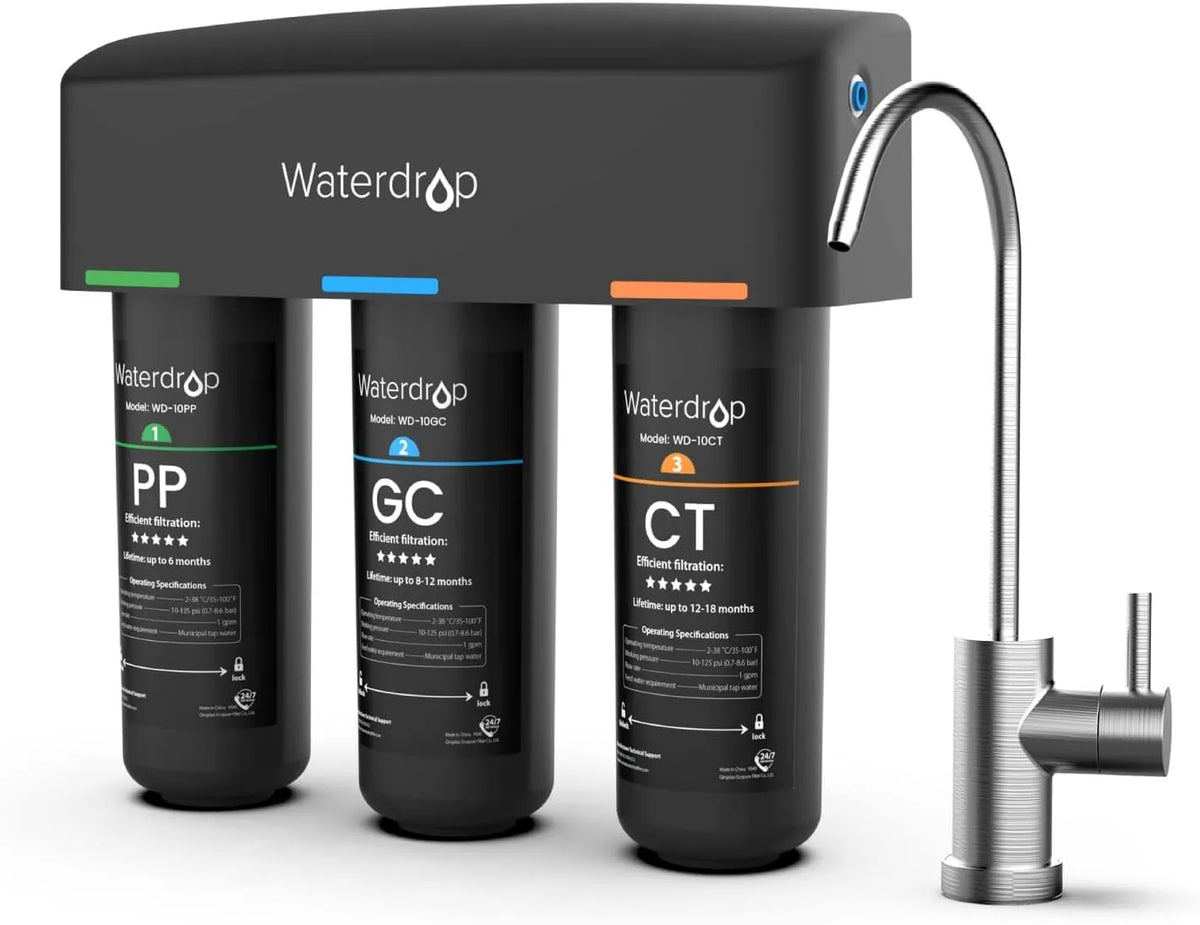 Küchenarmatur, Waterdrop ANSI 42 8-Schicht-Filtration, Keine TDS-Reduzierung, TSB Untertisch-Wasserfiltersystem, PFOA/PFOS, Reduziert PFAS
