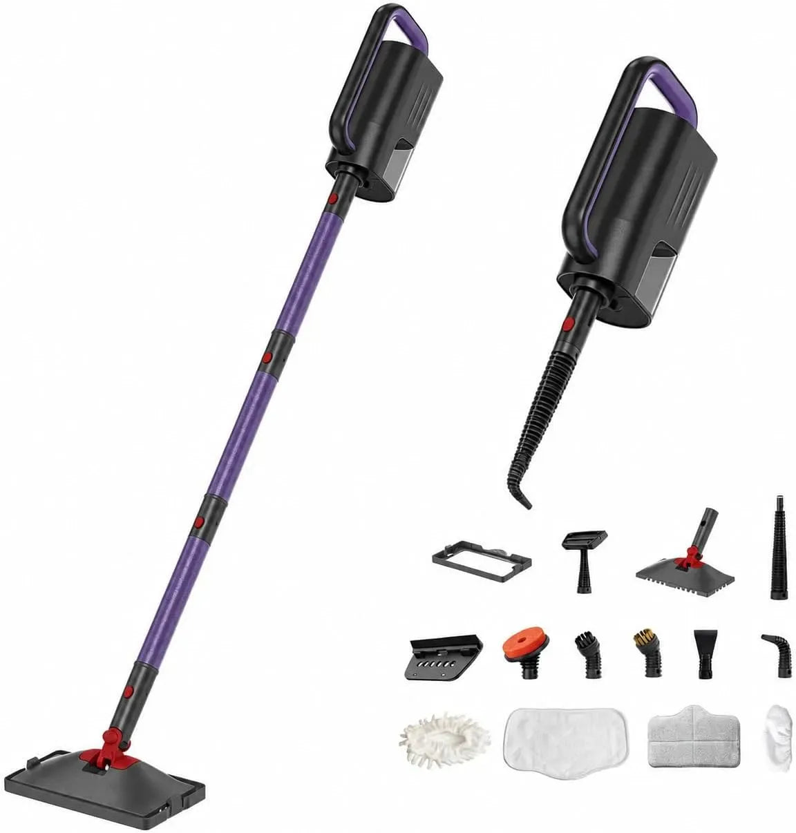 Dampfreiniger, 1500 W, Einsatz auf Böden, in Küche, Auto und an Fenstern, Schwarz, 2 in 1 Dampfmopp und Handgerät mit 15 s Aufheizzeit, 350 ml Tank