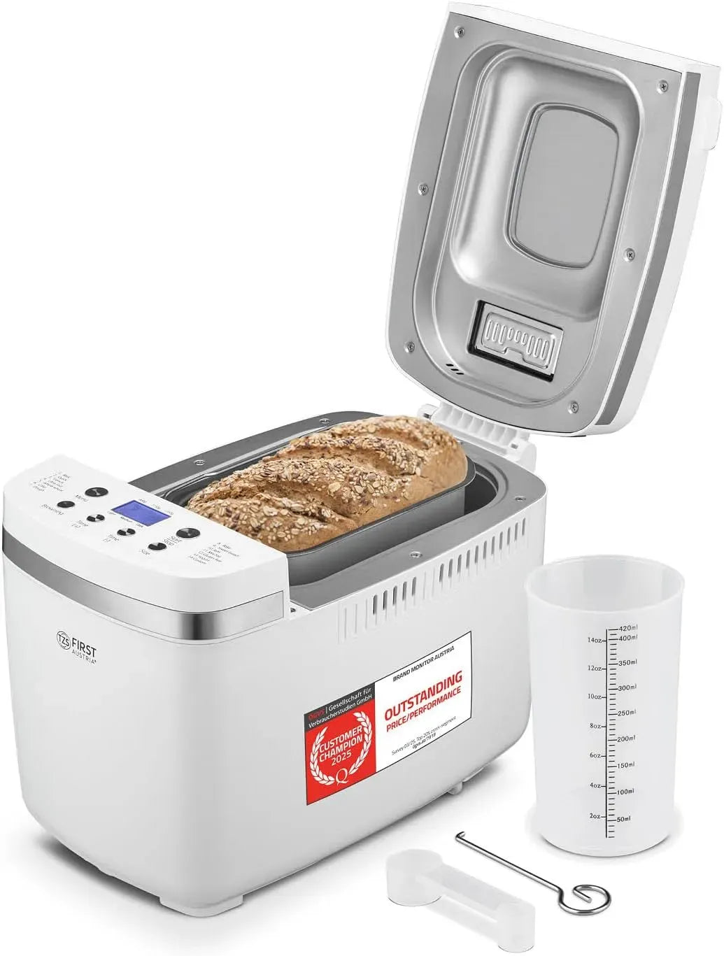 Brotbackautomat, 850 W, 900/1350 g, Brotbackmaschine, TZS, Timer, Warmhaltefunktion, Einstellbare Bräunungsgrade, 14 Automatikprogramme