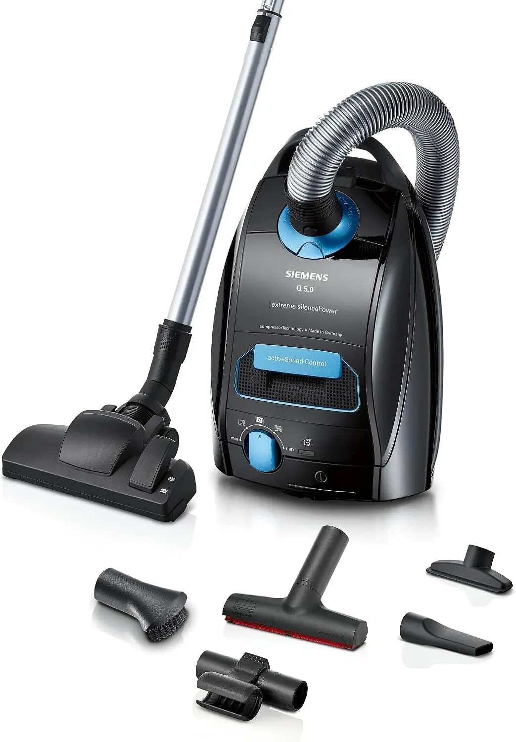 Siemens Q5.0 VSQ5X500 Staubsauger, 650 W, Hygiene, leise, Schwarz, Hygiene-Filter, XXL-Polsterdüse
