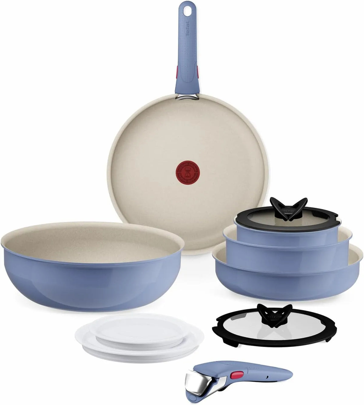 Tefal 11-teilig Ingenio Serenity Kochgeschirr-Set, stapelbar und platzsparendes Set aus Aluminium, Mineralia Antihaftversiegelung, abnehmbarer Griff