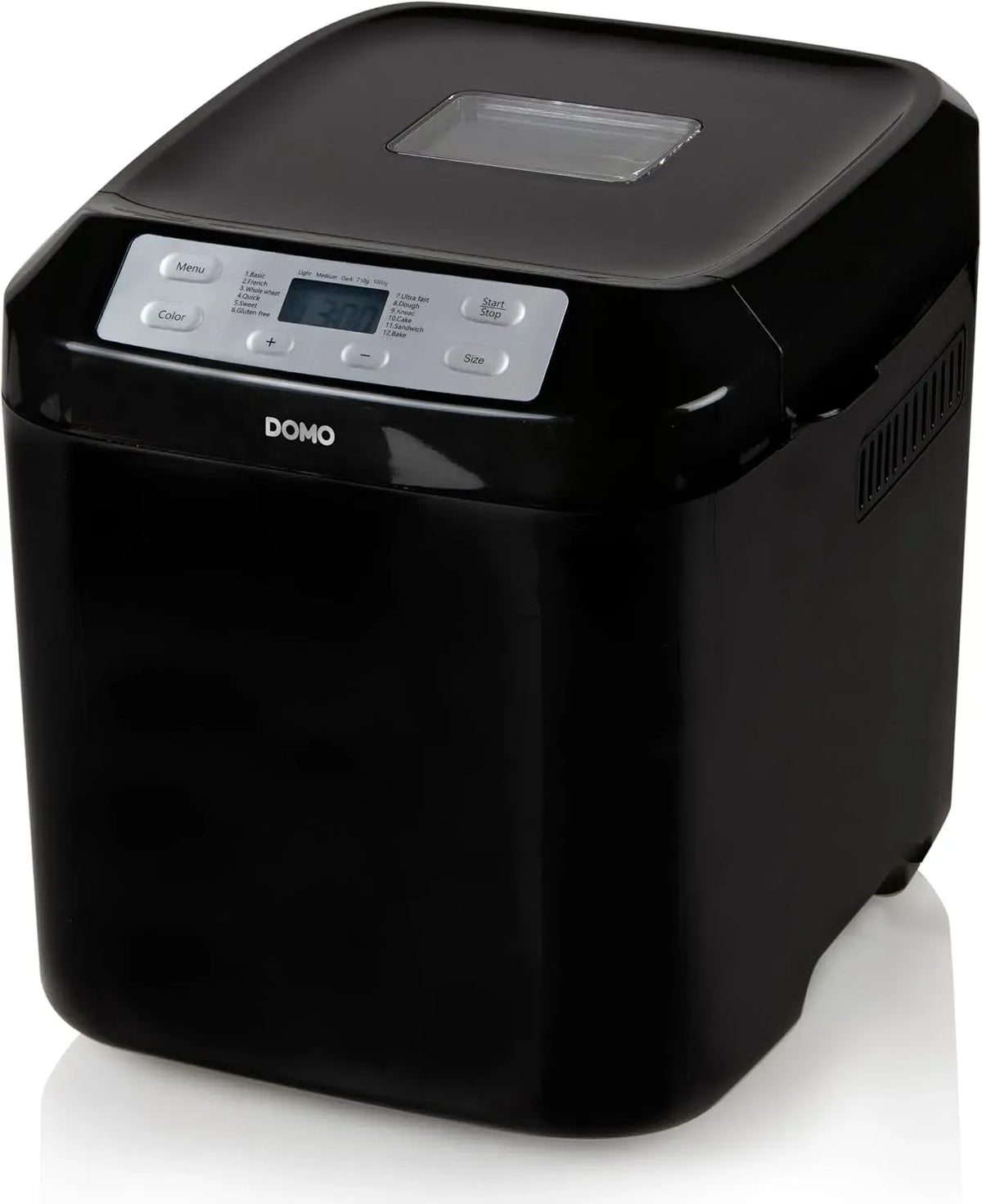 Brotbackautomat, 750/1000 g, Brotbackmaschine, DOMO B3974, Pizza, Antihaftbeschichtung, Schwarz, 12 Backprogramme inkl Pizza, 2 Brotgrößen