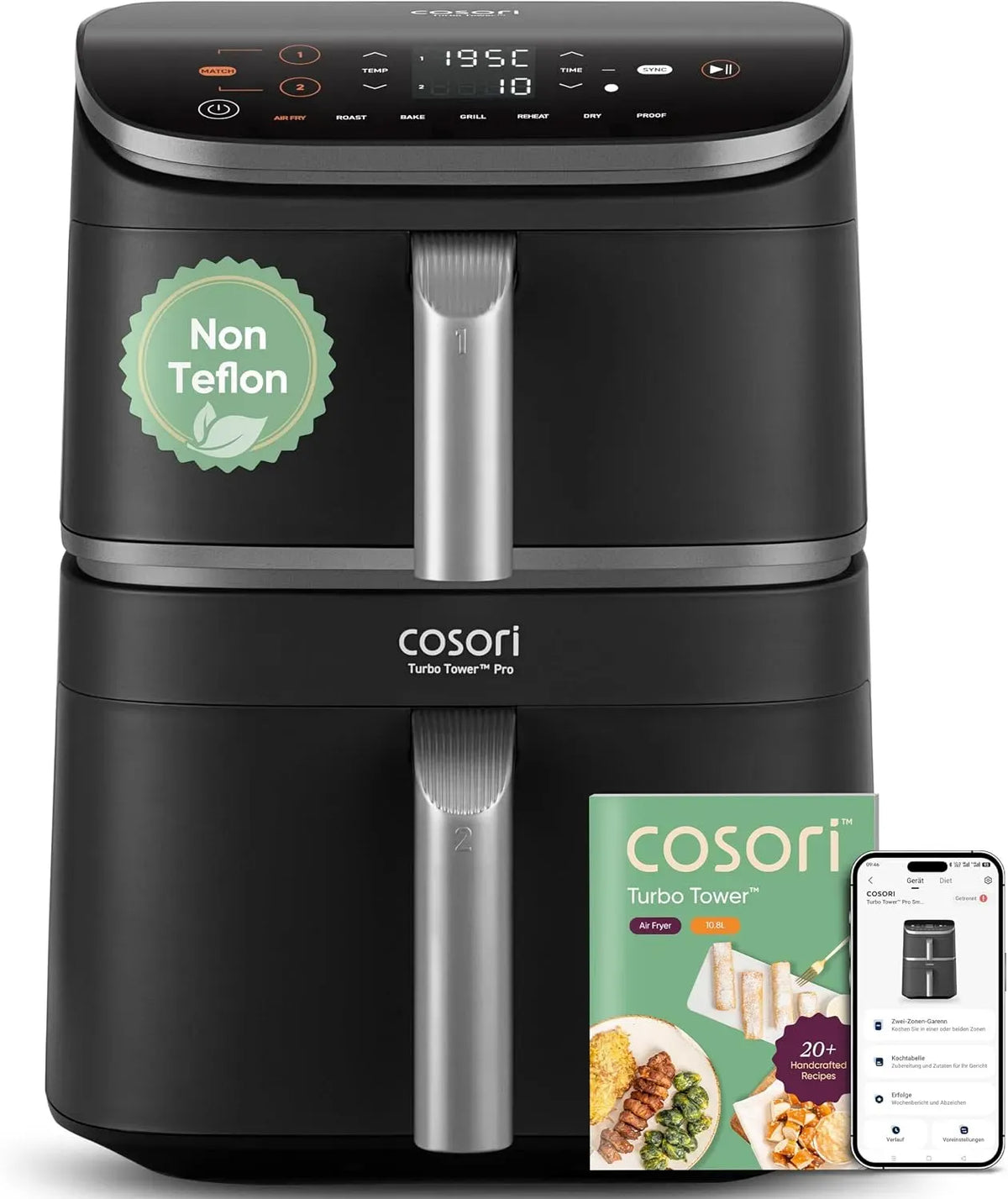 Heißluftfritteuse, 10,8 L, COSORI, WLAN, Grau, DualBlaze-Technologie und WLAN-Steuerung
