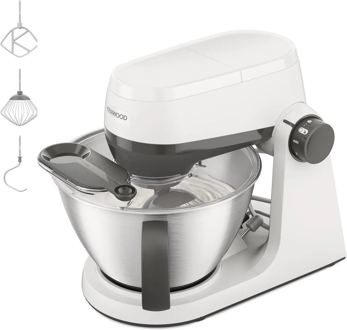 Kenwood KHC30.000WH Küchenmaschine, 4,3 L, 1000 W, leise, Weiß, 44% leiser*, 4,3l Rührschüssel mit Griff, 1,7kg Teigkapazität, 7 Geschwindigkeiten