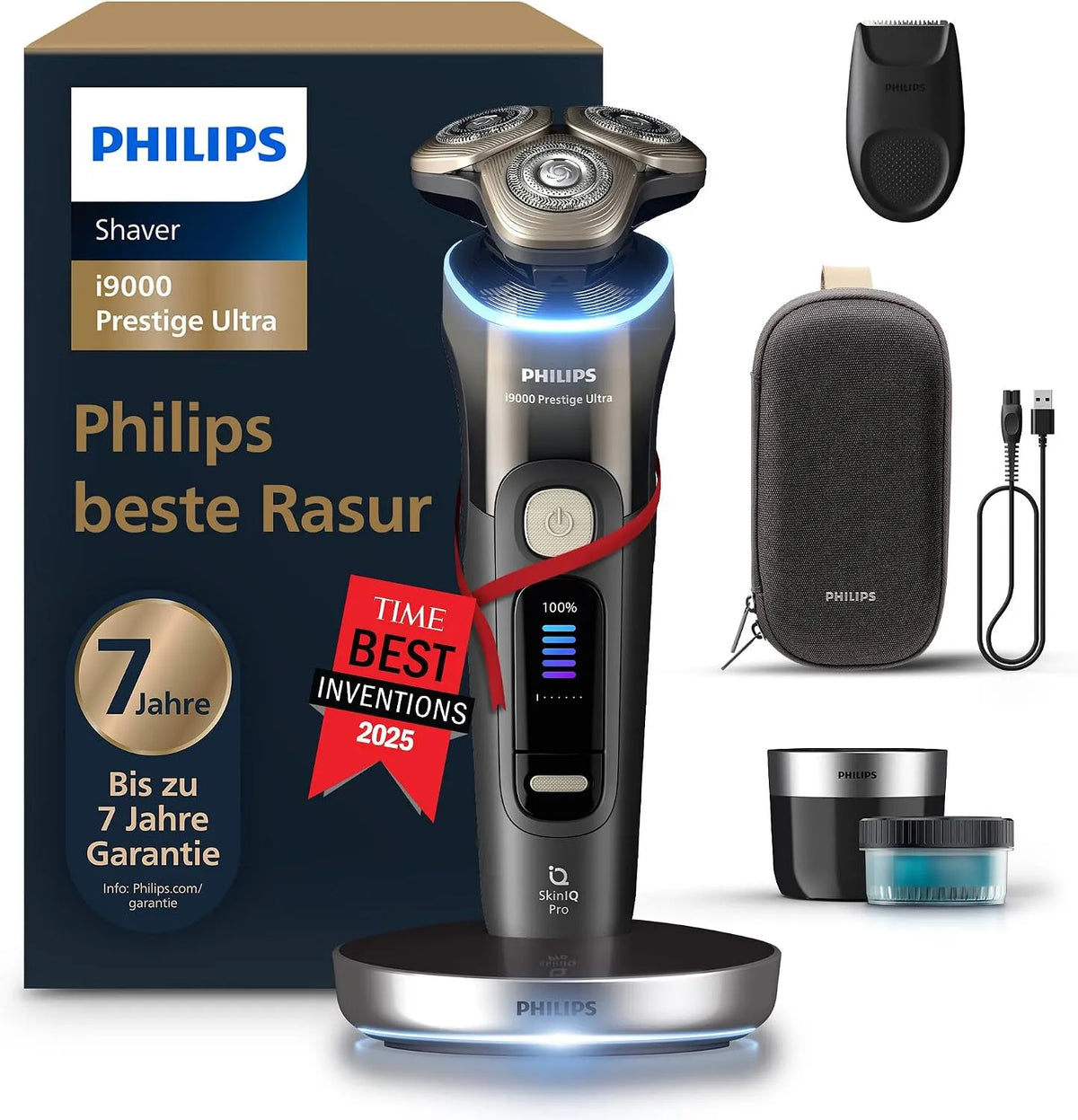 Philips i9000 XP9405/31 Reinigungsstation, Bewegungssensor, Ladestation, Rasierer, IPS-Panel, Schwarz, für Herren