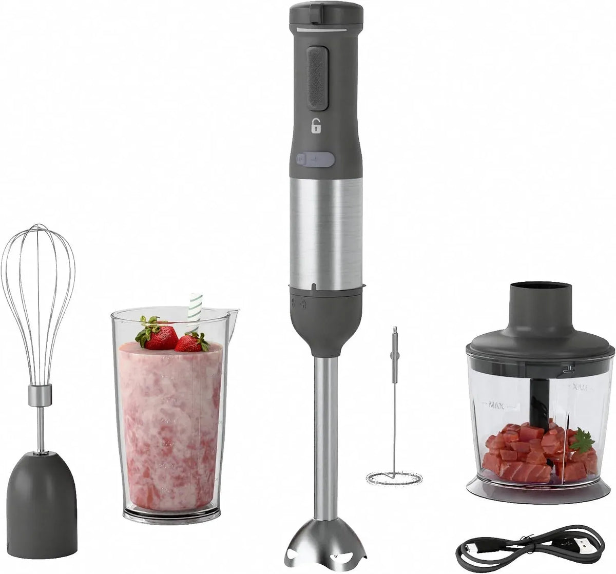 Geschirrspüler 5-in-1-Mixer 2000-mAh-Akku, Spülmaschine, Zubehör: 700-ml-Becher, wiederaufladbar mit