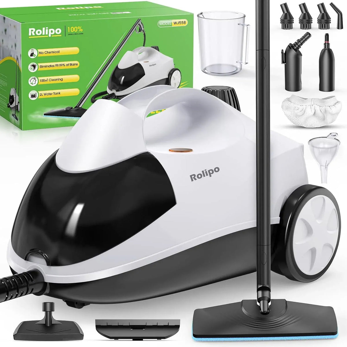 Dampfreiniger, 2 L, 2000 W, Druckdampf, Einsatz auf Böden, in Küche, Auto und an Fenstern, Dampfdruck: 4 Bar, Nutzungsdauer: 40 Minuten