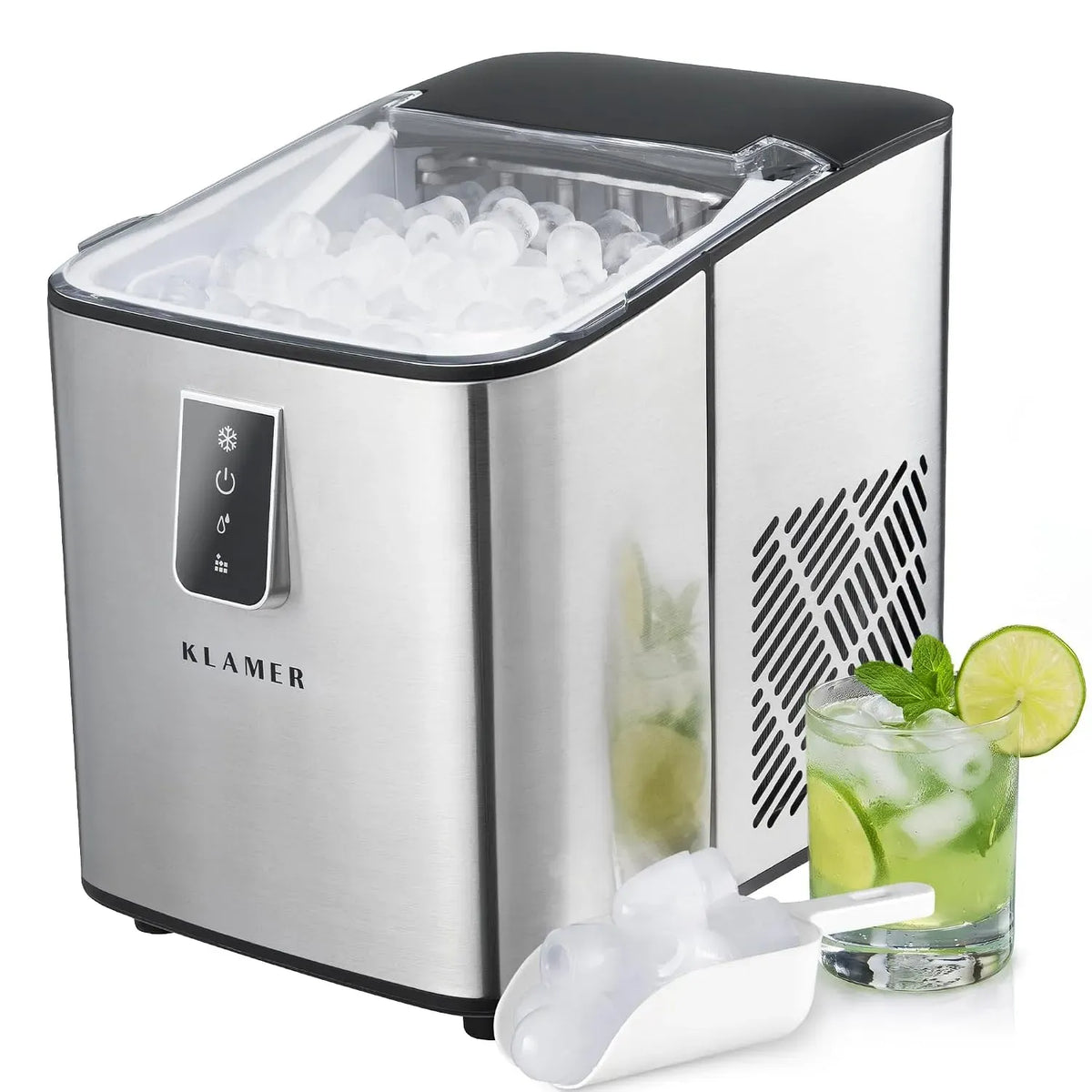 Eiswürfelmaschine, 1 L, KLAMER kg/24h, Edelstahl, 8 Würfel in 8 Min
