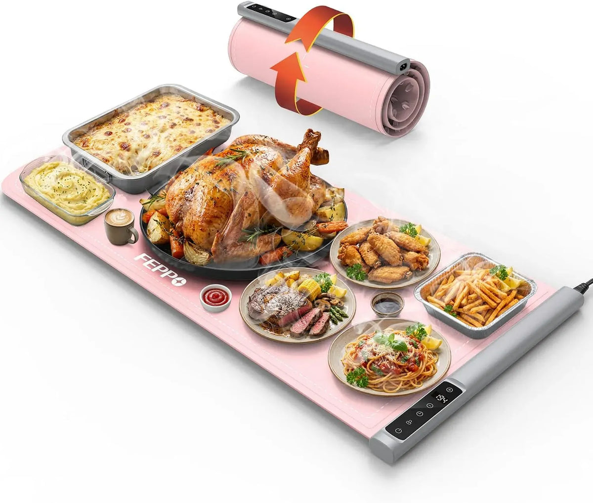 Silikon-Speisenwärmer, Speisenwärmmatte, 90 x 40 cm, 500 W, Timer, Kindersicherung, Wärmefunktion, für Feiern, FEPPO