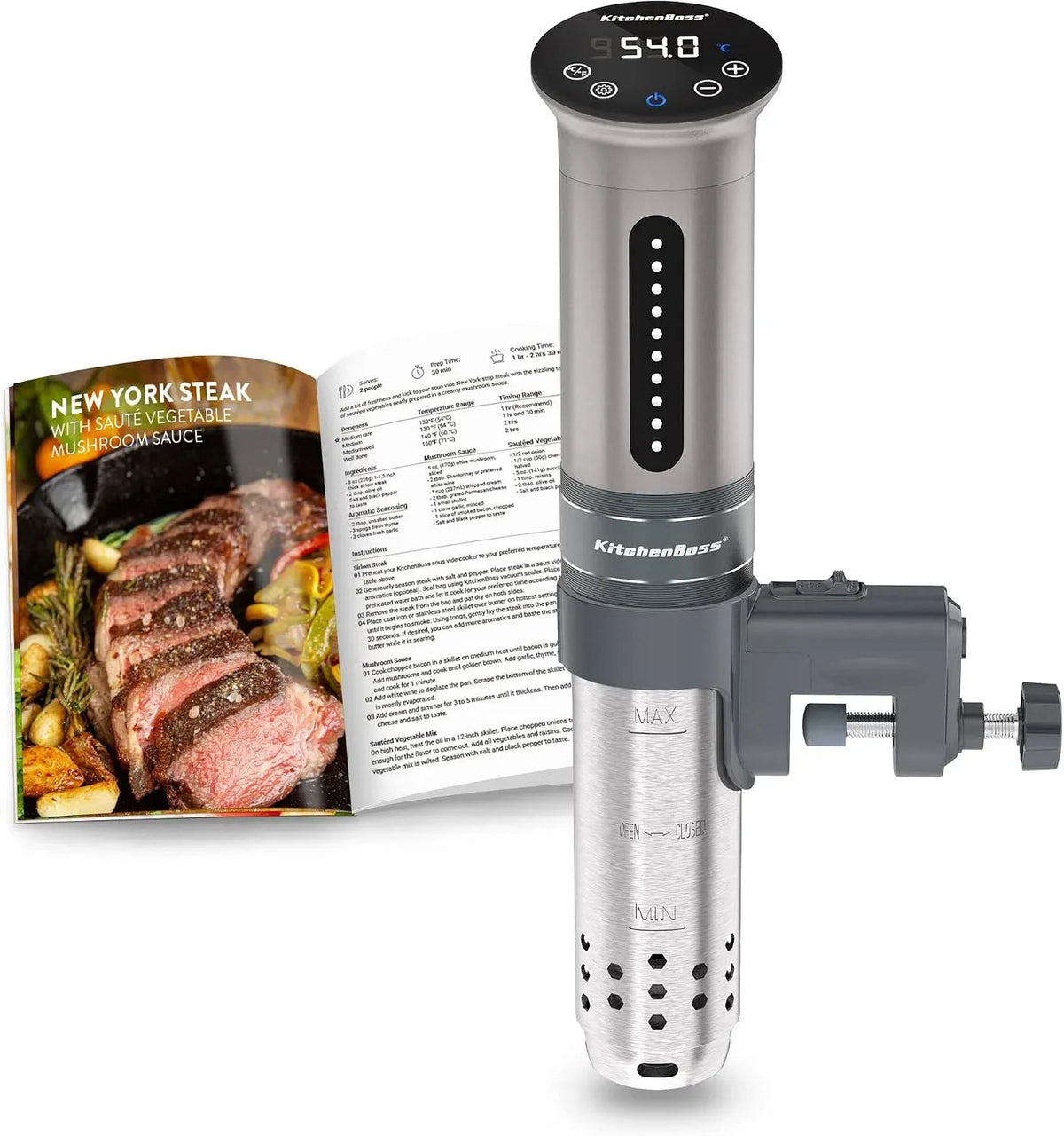 IPX7 Präzisionskocher, Garer, Sous-vide-Kochgerät, 1100 W, 40 bis 90 °C, IP65, Touch-Bedienung