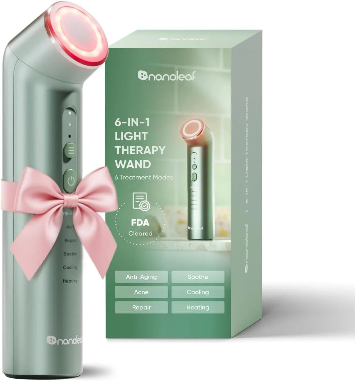 6-in-1 Gesichtsmassagegerät, Heizung, tragbar, Wärmefunktion, Rot, für Face Hals, Nanoleaf