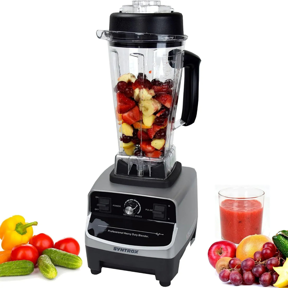 Getreidemühle, 2 L, 1500 W, Kornmühle, LCD-Display, Edelstahl, Syntrox Germany Standmixer 1500 Watt, 6 Edelstahlklingen
