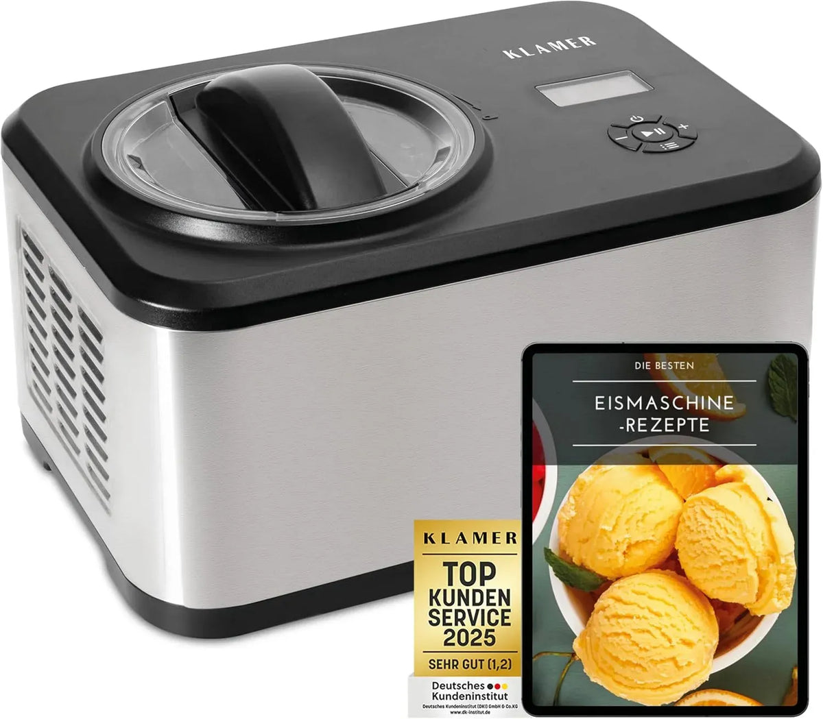 Eismaschine, Speiseeismaschine, 1,5 L, 120 W, Edelstahl, KLAMER