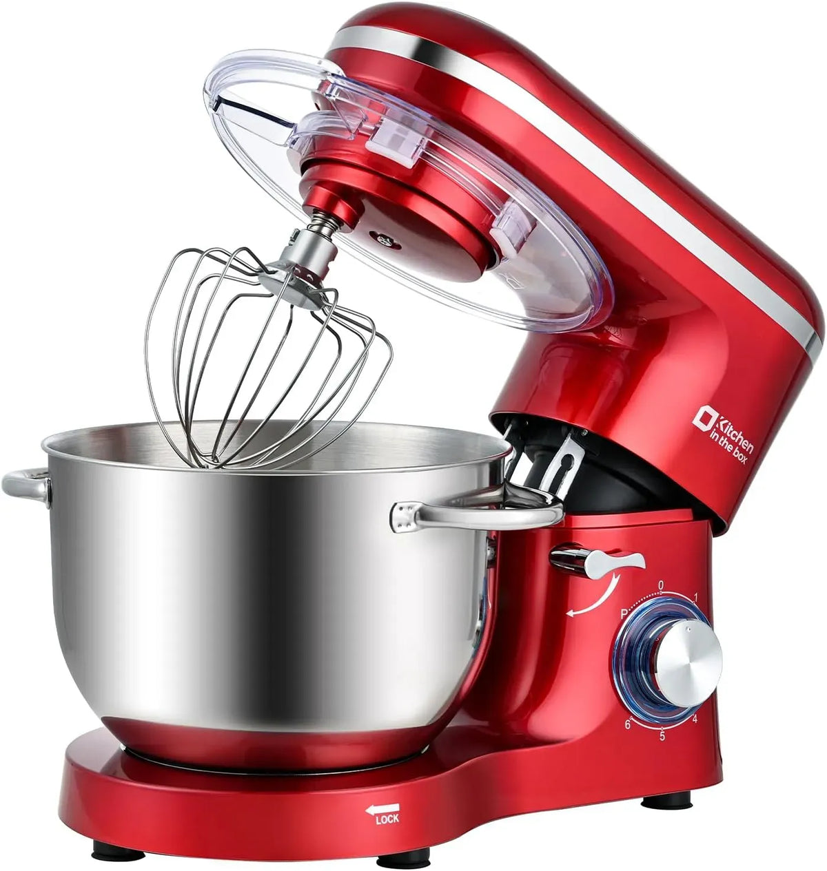 Küchenmaschine, 6,2 L, 1400 W, Rot, 6 Geschwindigkeits Teigmaschine mit Rührhaken