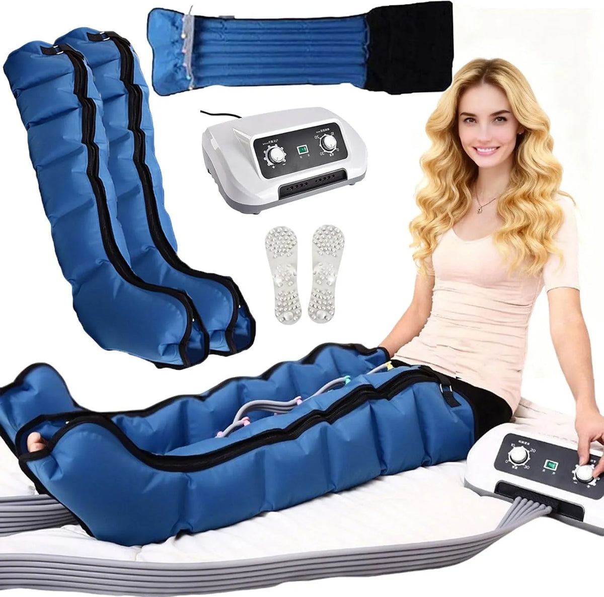 Lymphdrainage Gerät, Beinmassagegerät, Pressotherapiegerät für Beine, gewerblich, Blau, für Beine Füße Arme Unterleib