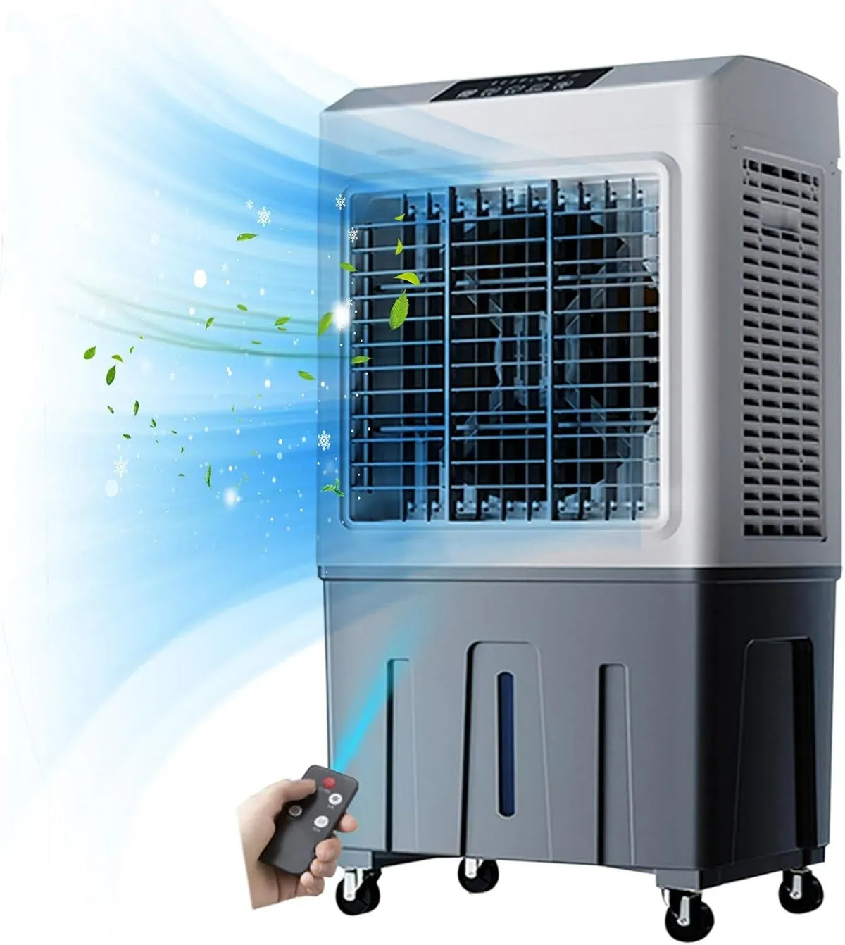 Luftkühler, 60 L, 200 W, tragbar, 3 Geschwindigkeiten, Oszillation, großer Wassertank, 120° Oszillation, tragbar mit 4 Rädern, kühlt bis zu 90 m²