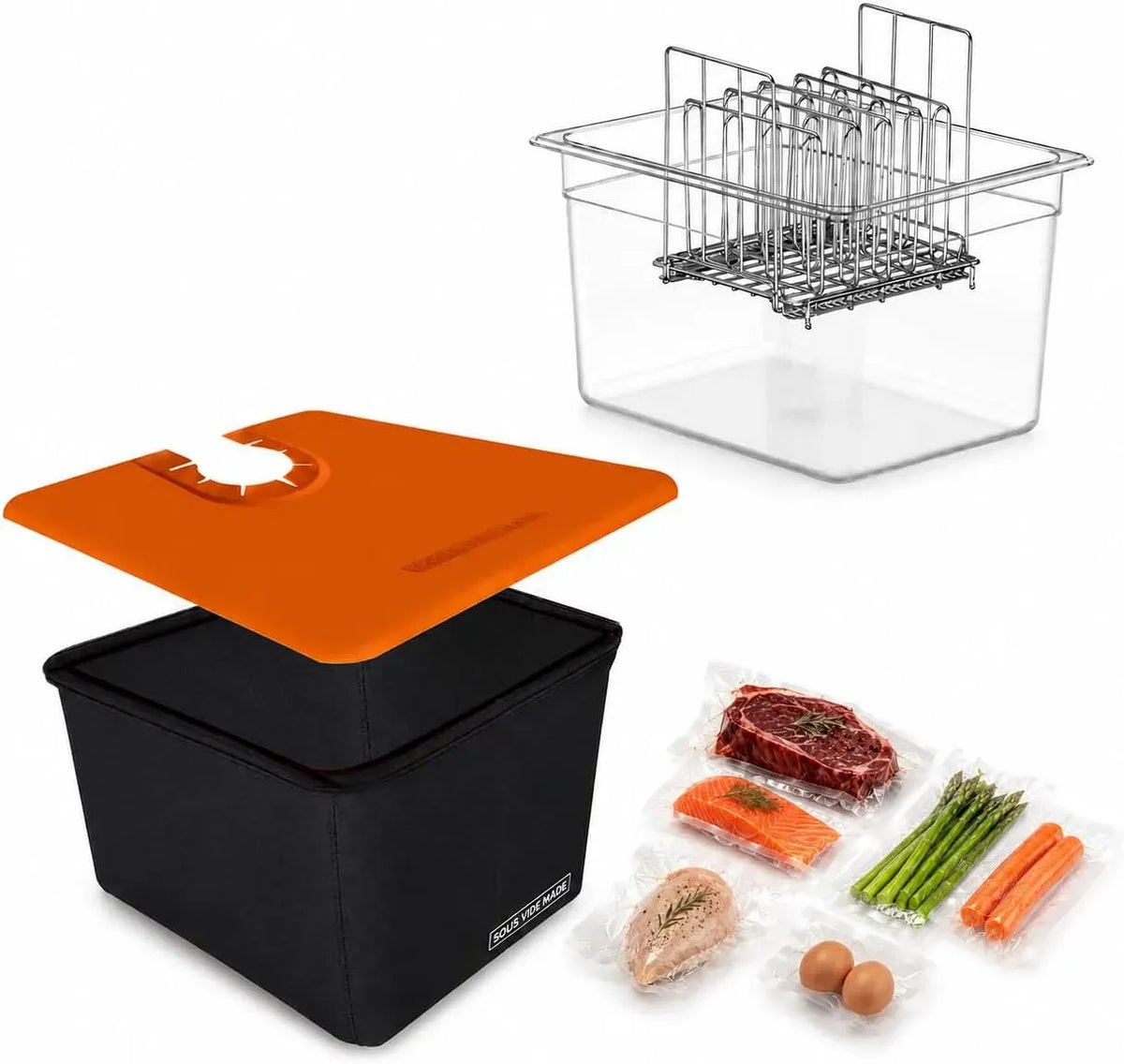 12 L Sous Vide Behälter-Set inklusive Deckel und eingebautem Gargestell