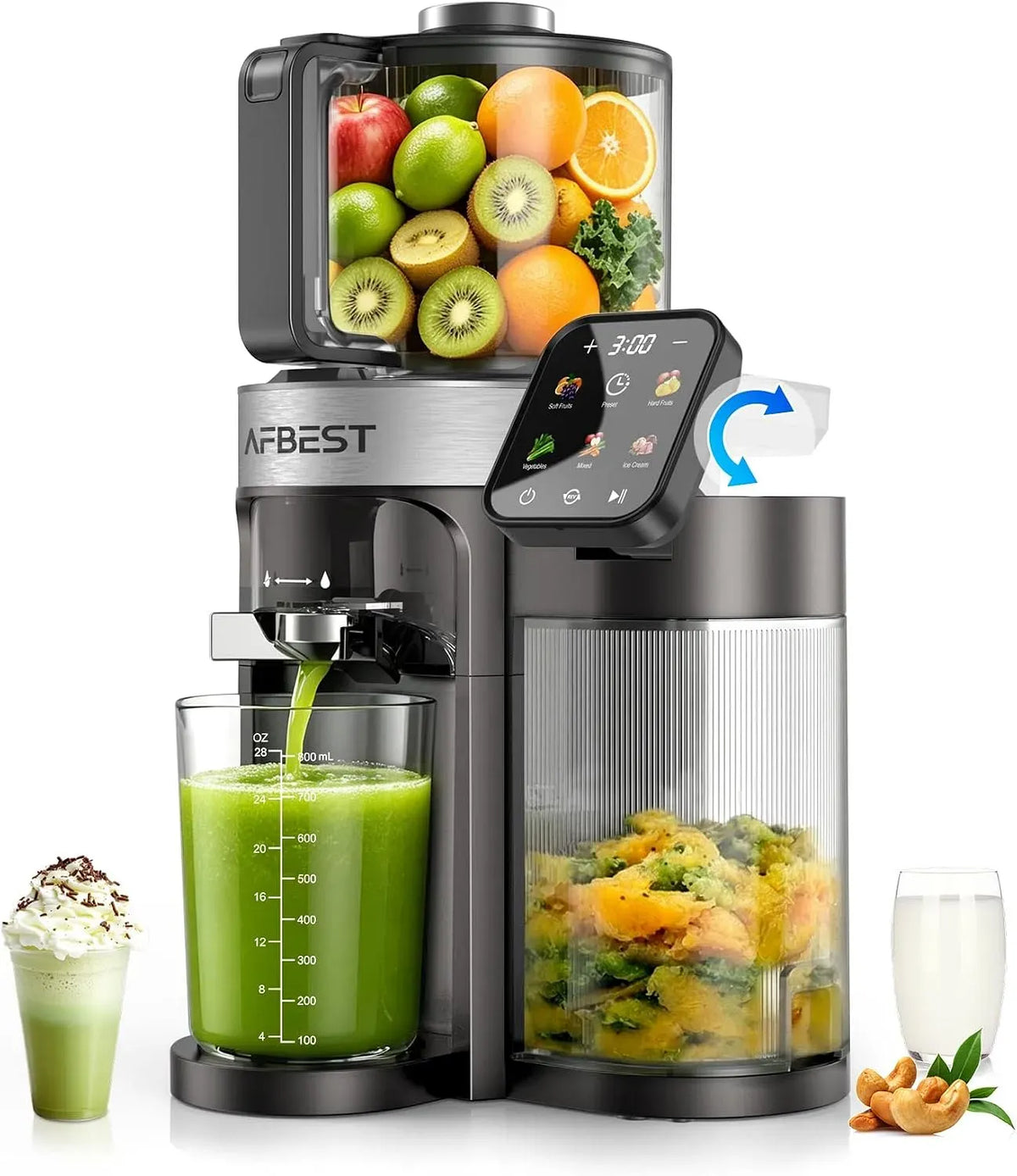 Entsafter 3-in-1, 2,5 L, Touch-Bedienung, Grau, 2026 Verbesserter Slow Juicer, Smart Touch Juicer Machine für ganze Früchte/Gemüse