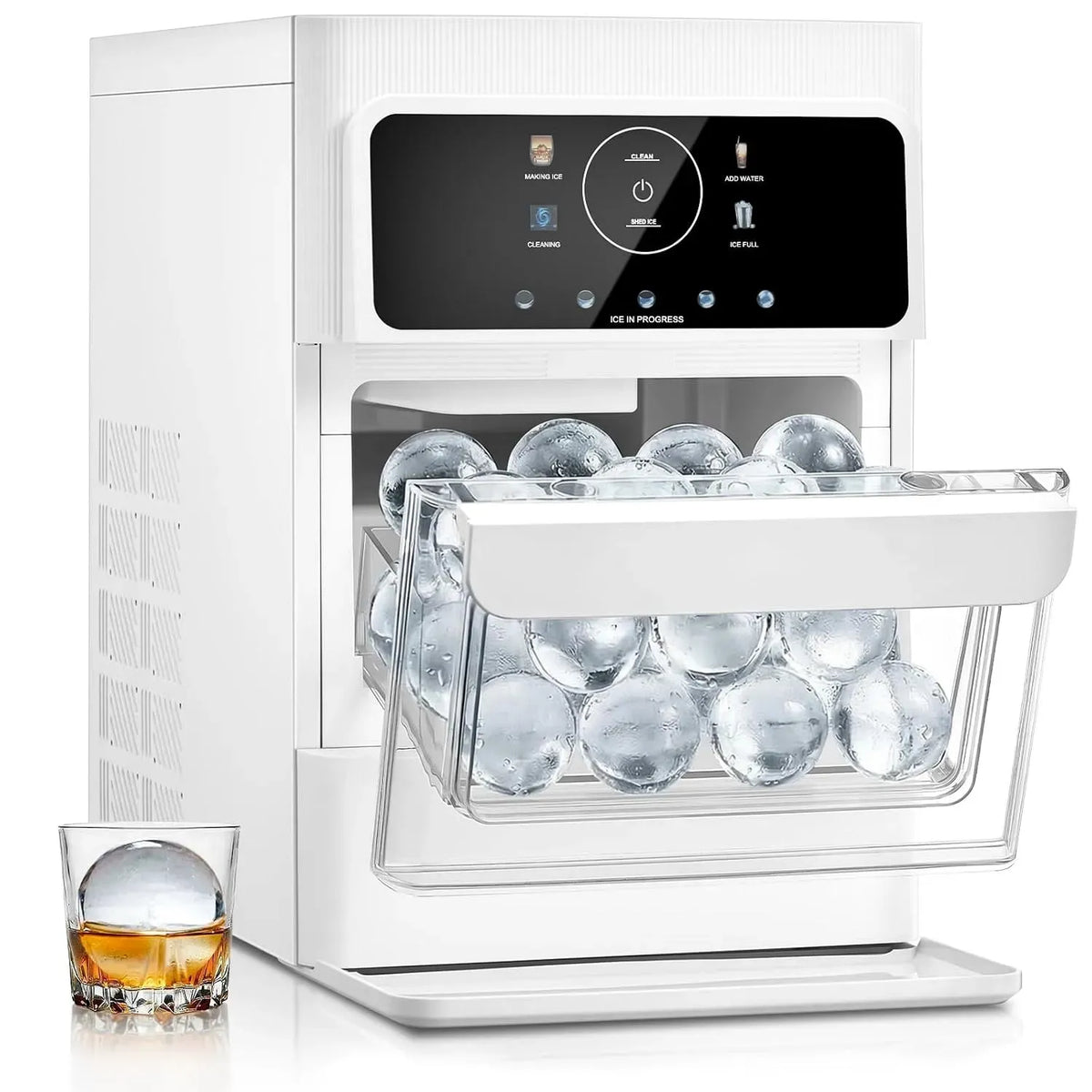 Eiswürfelmaschine, Touch-Bedienung, LCD-Display, 3 Stk Transparente und Rissfreie Eiskugeln in 45 Min, 63 MM Extragroßer Eishockeypuck