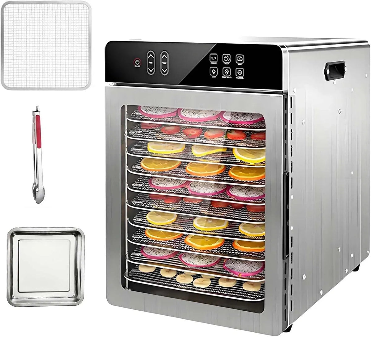 Wäschetrockner 10Tray, 800 W, Touch-Bedienung, 10/12/16 EinschüBe FüR Obst, 6 Voreingestellte MenüS